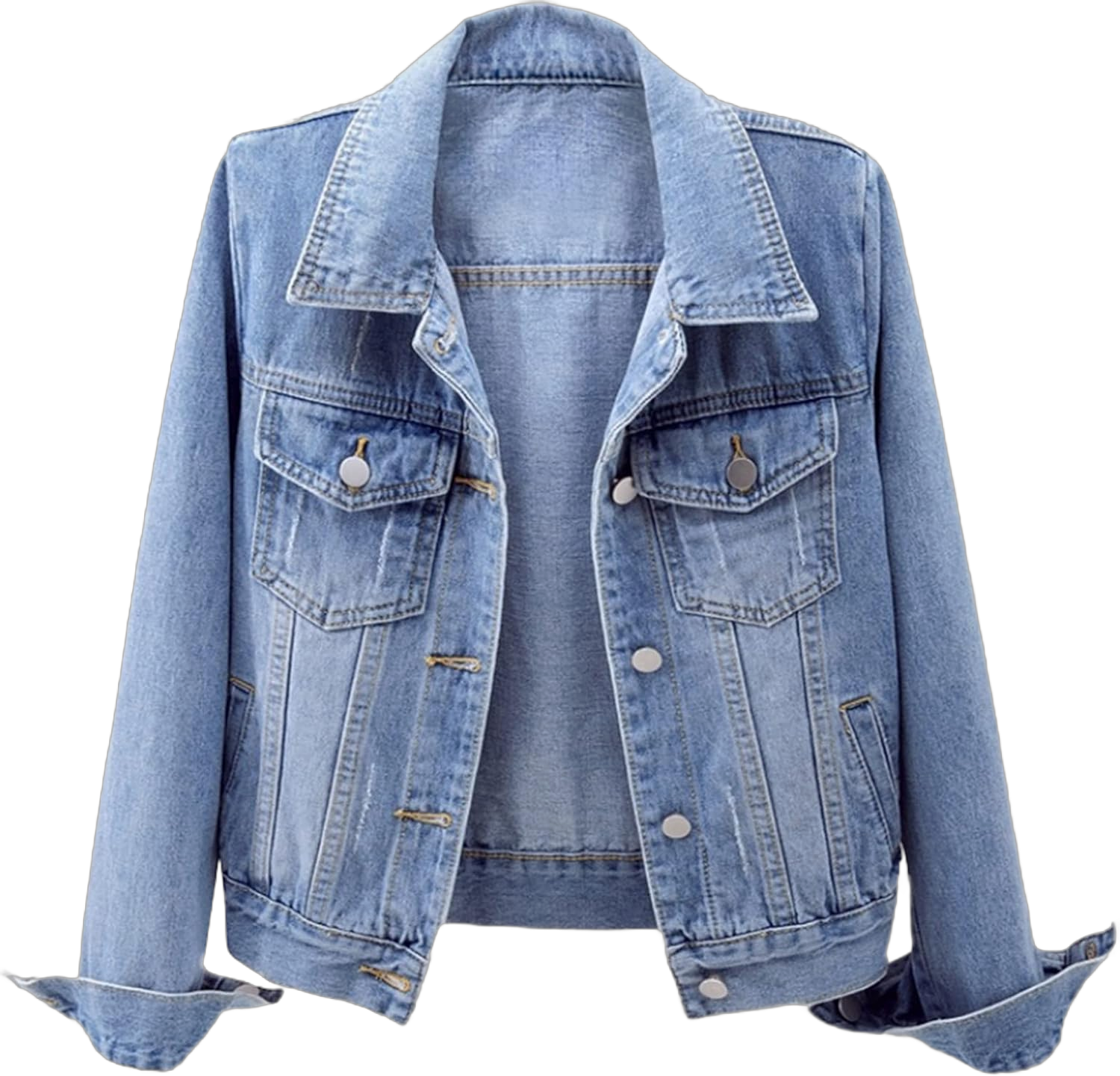 Ladyful Women's Bride Casual Jean Jacket Distressed Ripped Denim Jacket Coat with Pockets Linght Blue X-Large