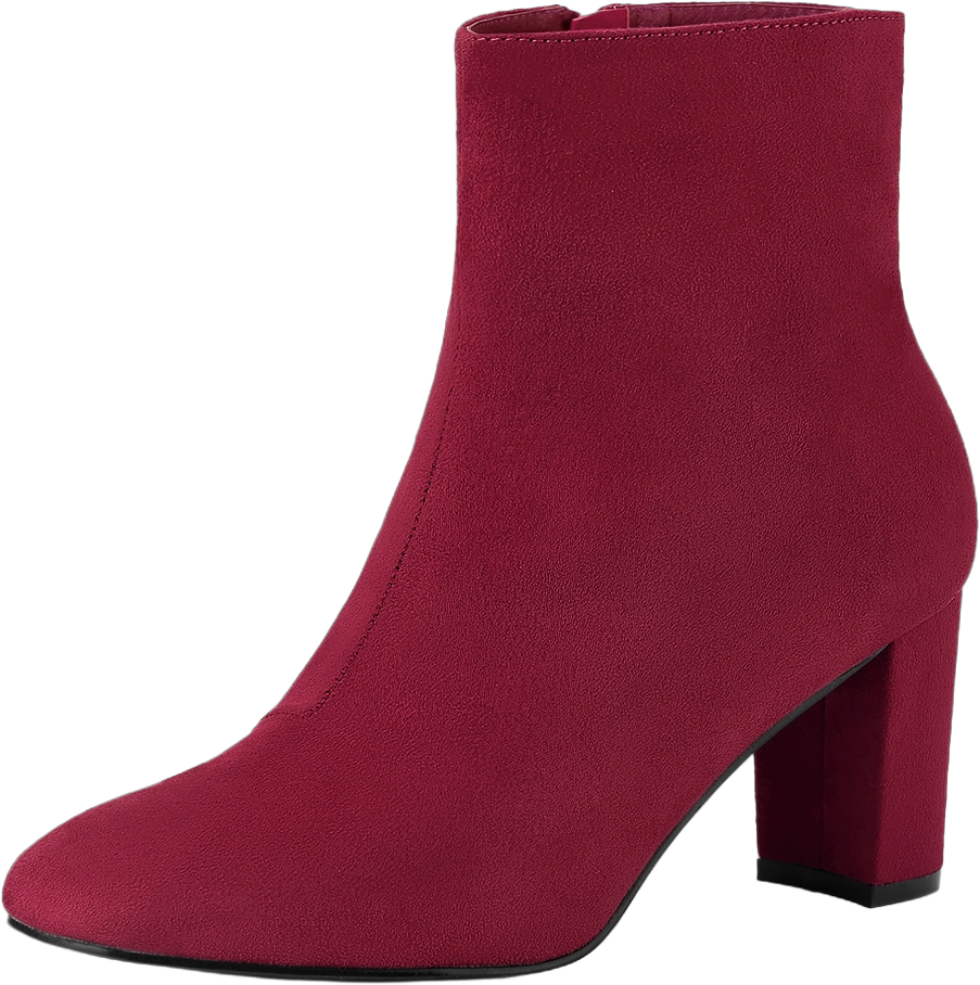 Allegra K Women's Dress Round Toe Side Zip Chunky Heel Ankle Boots Burgundy 6