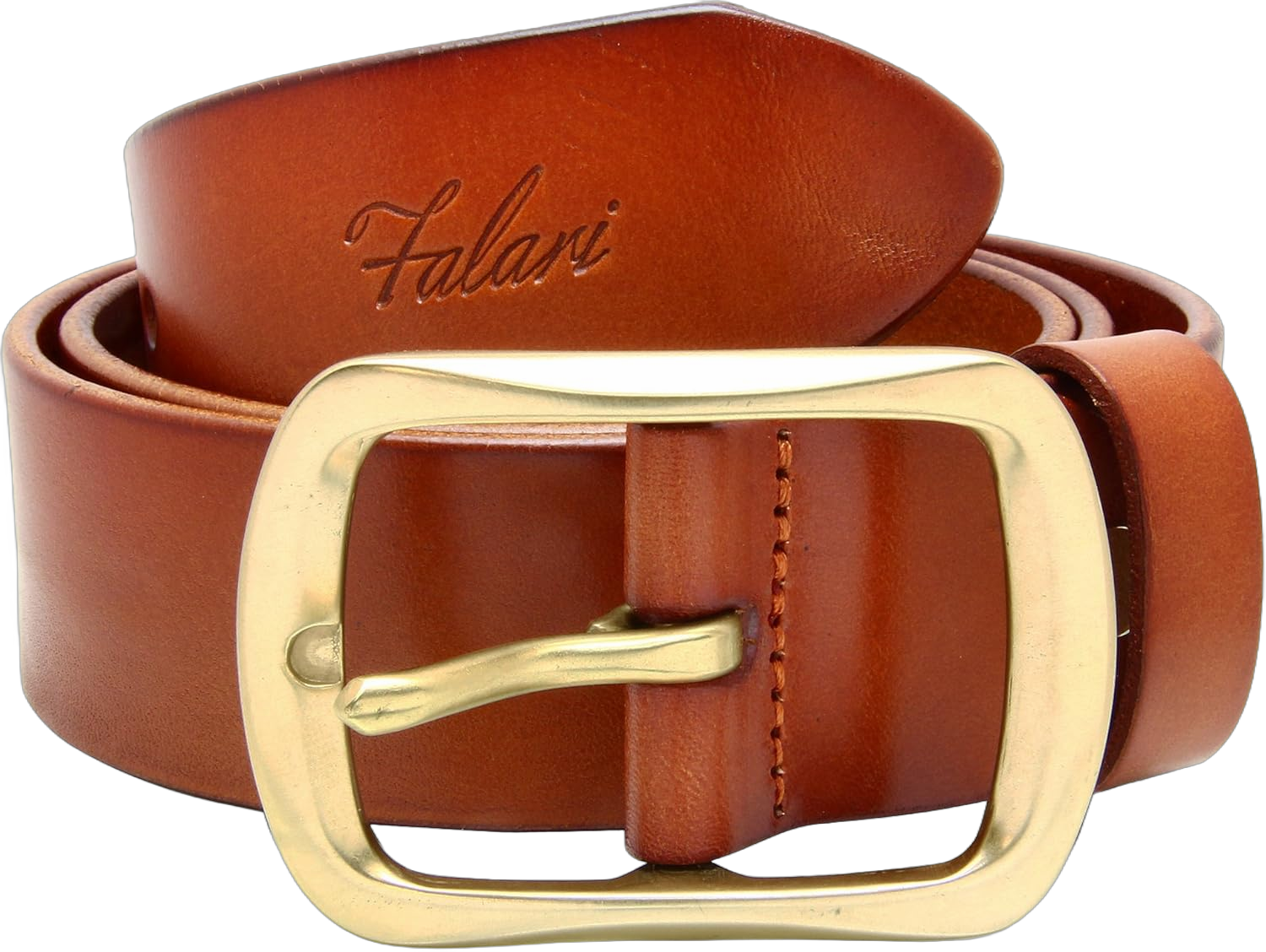 Falari Men's Full Grain Leather Belt Stainless Steel Buckle 9002 Large (38 - 40) Light Brown, Copper Buckle