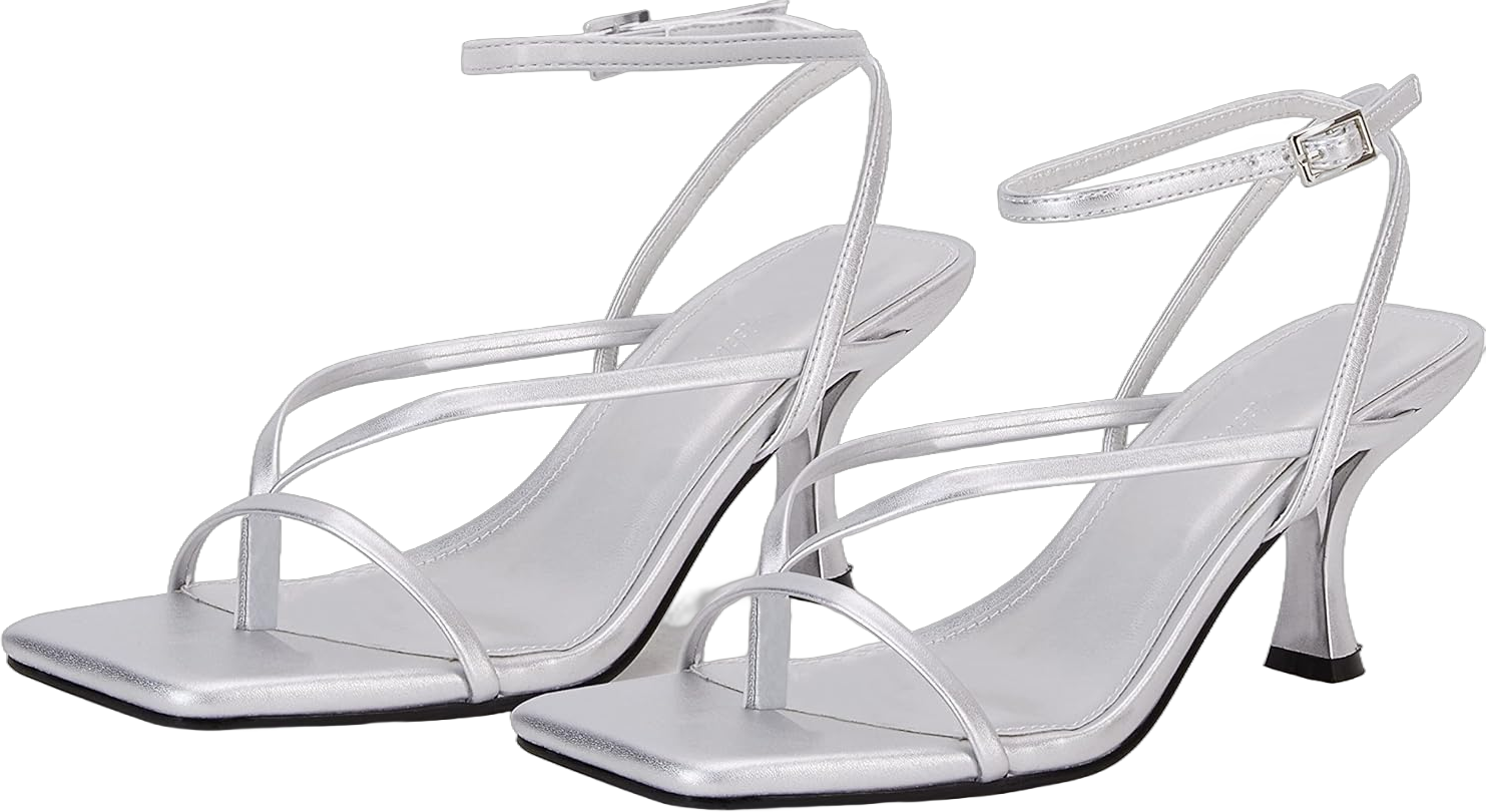 PiePieBuy Women's Lace Up Heeled Sandals Square Flip Flop High Heels Strappy Party Shoes 9.5 Silver