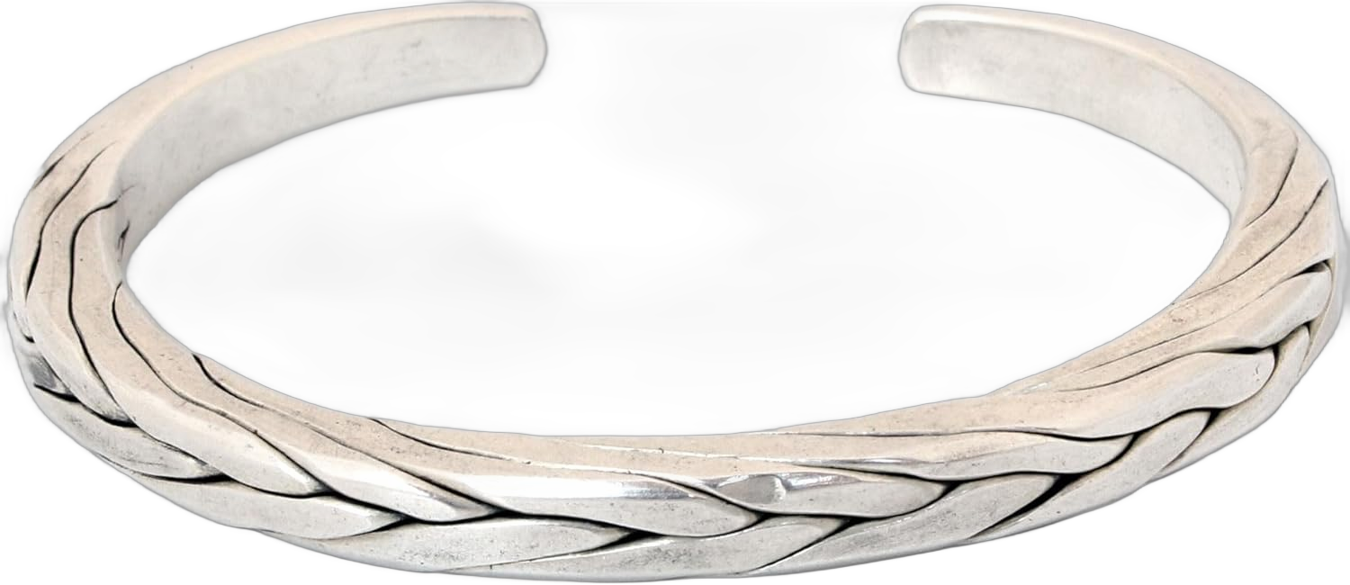 NOVICA Artisan Handcrafted Men's Sterling Silver Cuff Bracelet No Stone Thailand [6.25 in L (end to End) x 0.2 in W] ' Hill Tribe Braid'