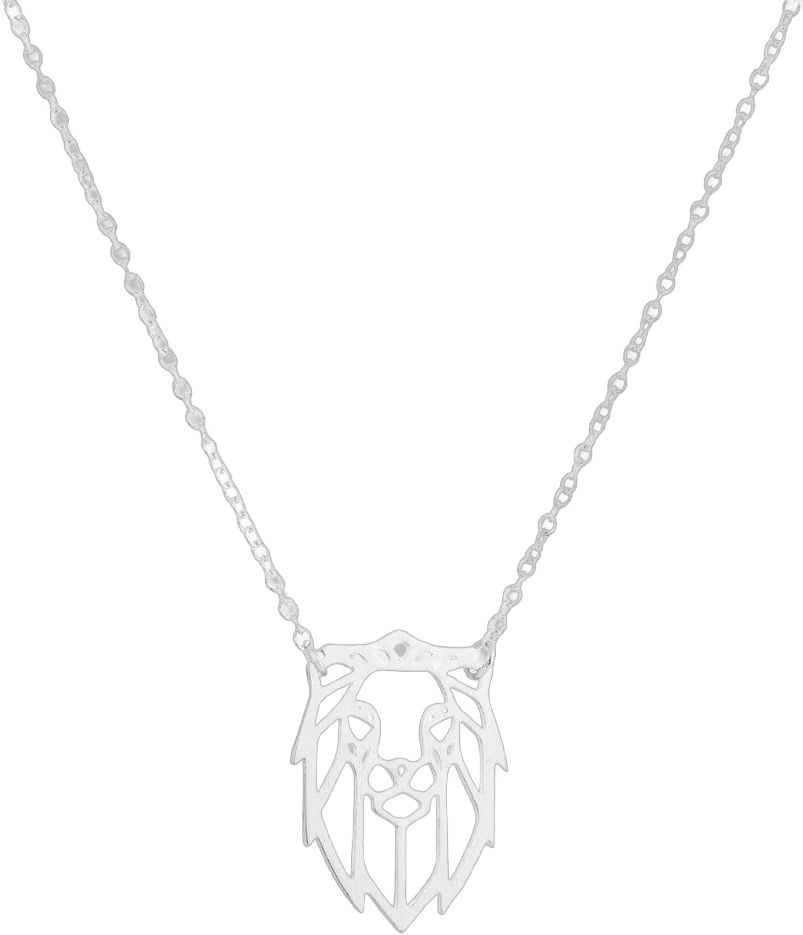 Geometric Origami Lion Pendant Necklace Hollow Animal Hypoallergenic Jewelry for Women Men Silver