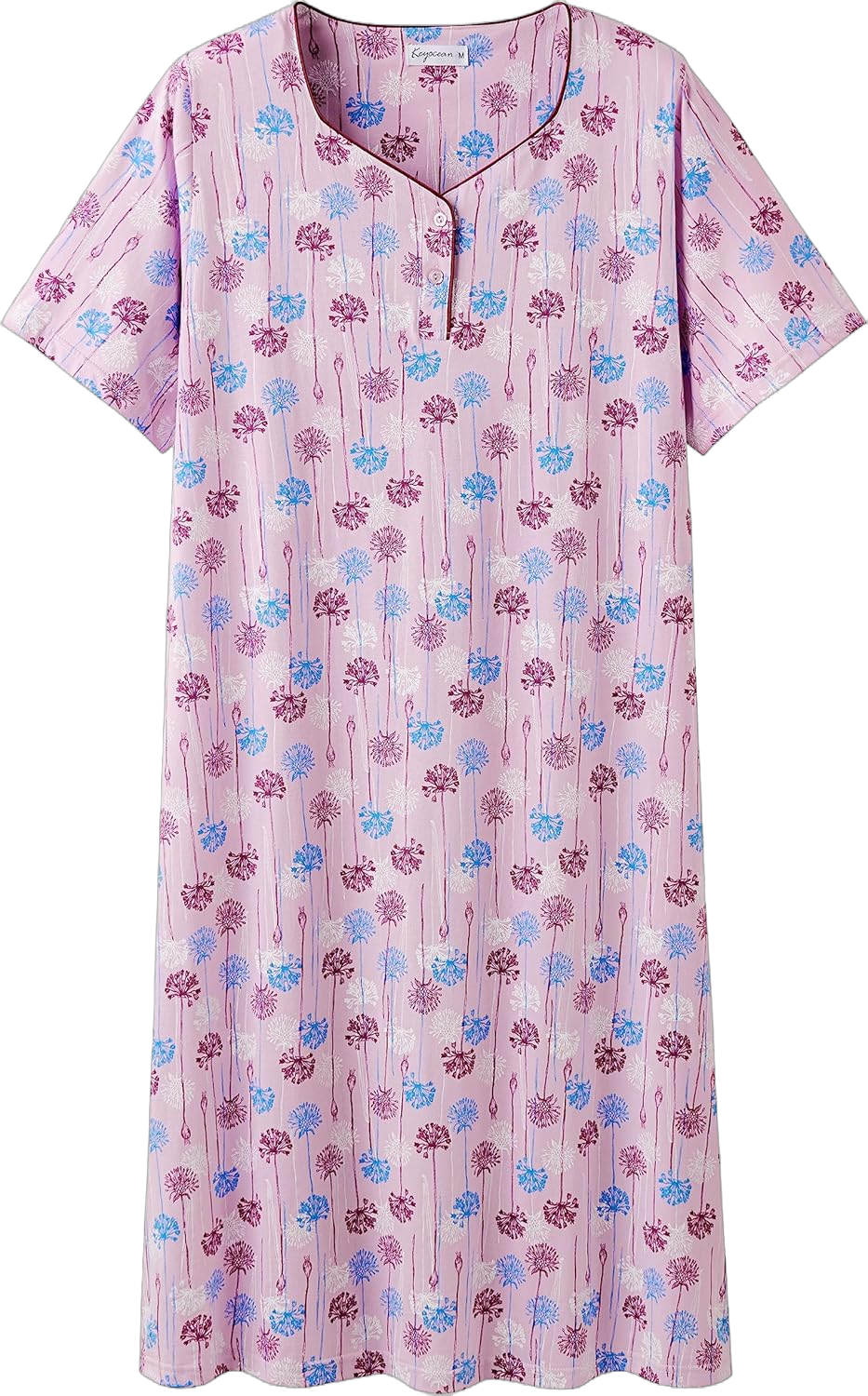 Keyocean Ladies Nightgowns for Summer, Soft Cotton Lightweight Comfortable Short Sleeves Women Nightdress Danerlion Floral on Purple Large