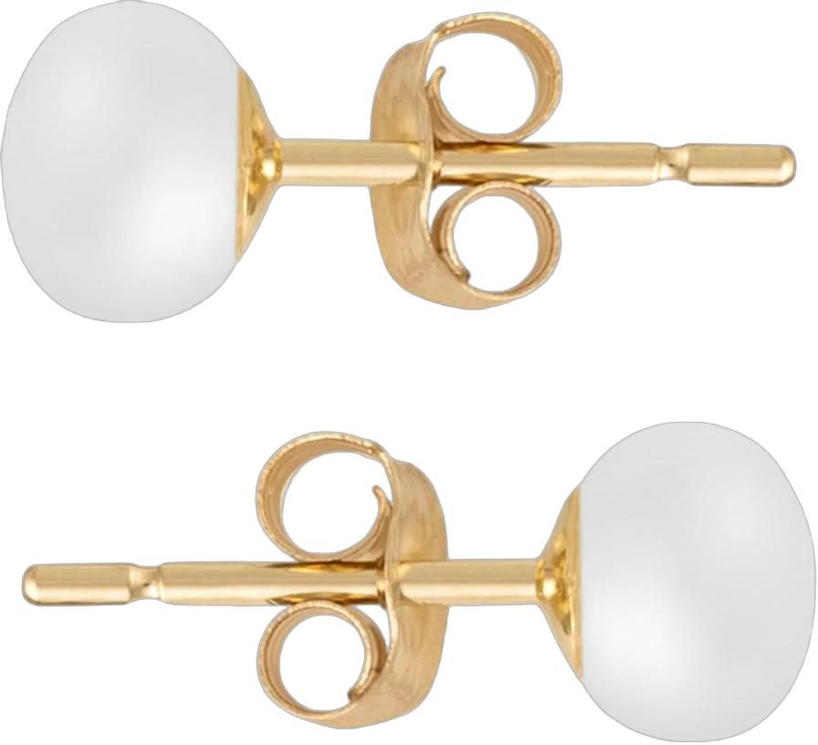 MAZZERI Solid 14k Gold Freshwater Button Pearl Stud Earrings for Women, Hypoallergenic Butterfly Pushback Studs 5-5.5mm