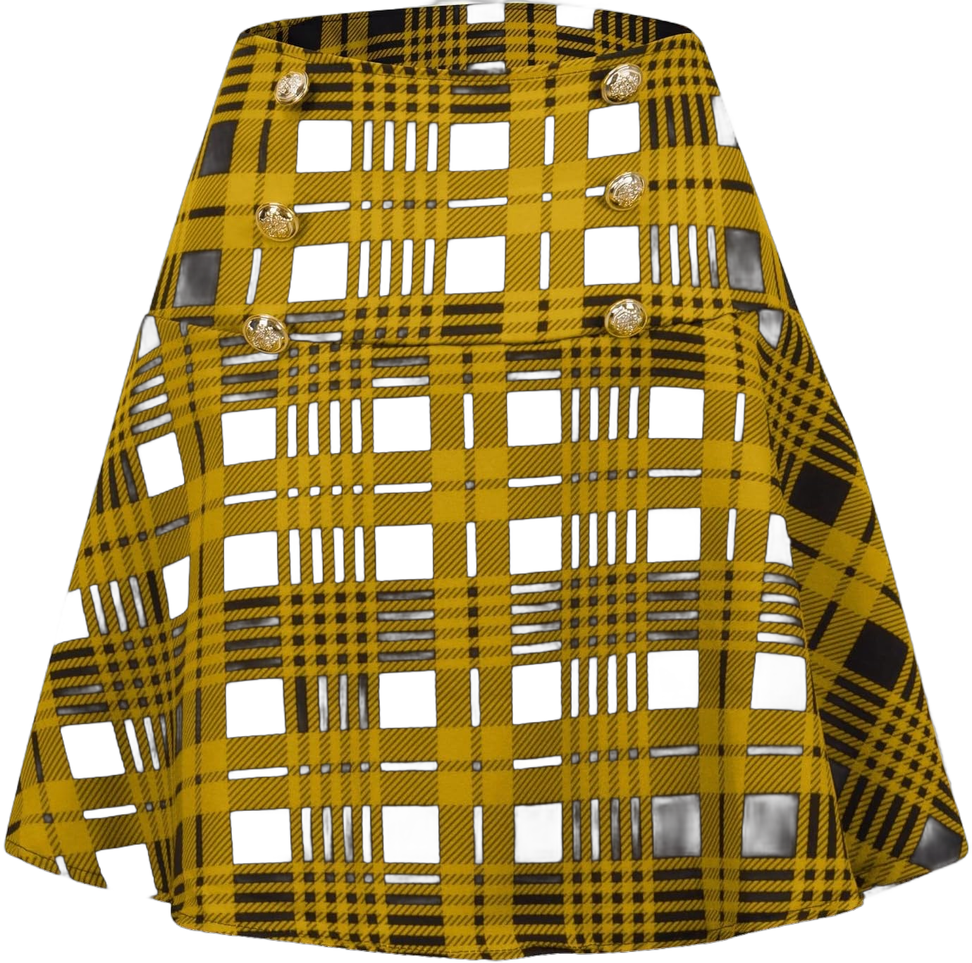 Women's Gothic Steampunk Plaid Pleated Mini Skirt High Waisted A-Line Flare Vintage Lace Up Casual Short Midi Skirt Medium A02_yellow