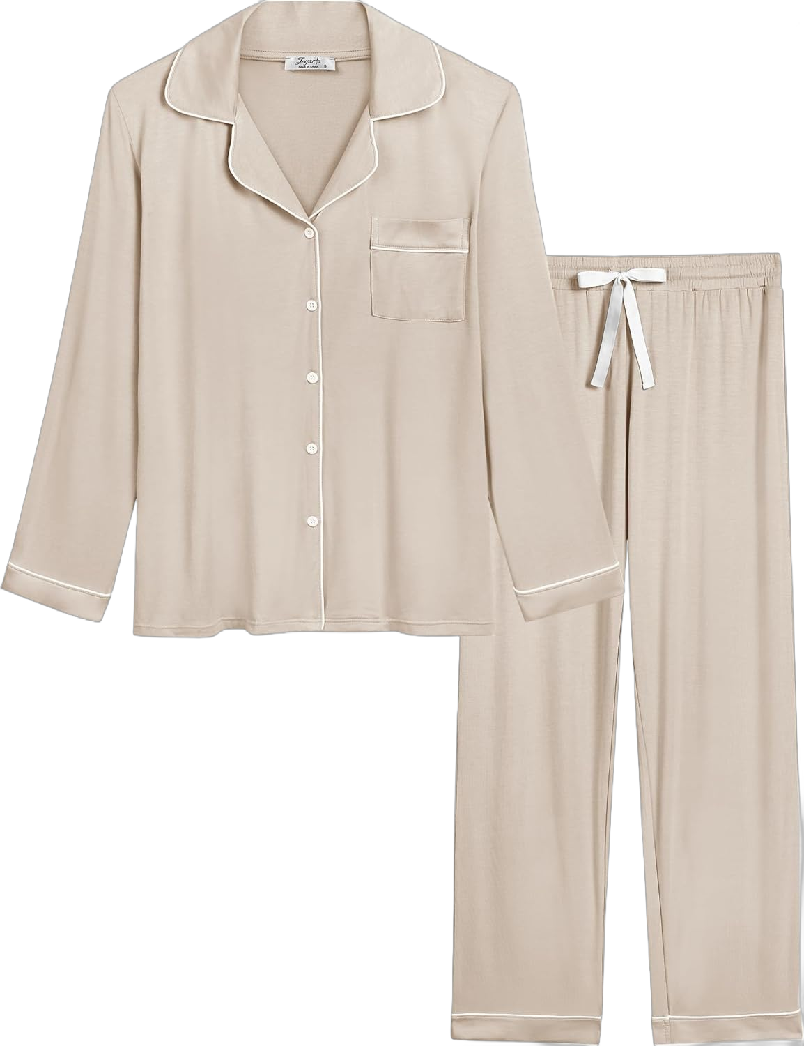 Cherrydew Women Pajama Sets Bamboo Viscose Cooling Long Sleeve Sleepwear Super-Soft Comfy Button Down Lounge Sleep Set S-XXL Medium Cream