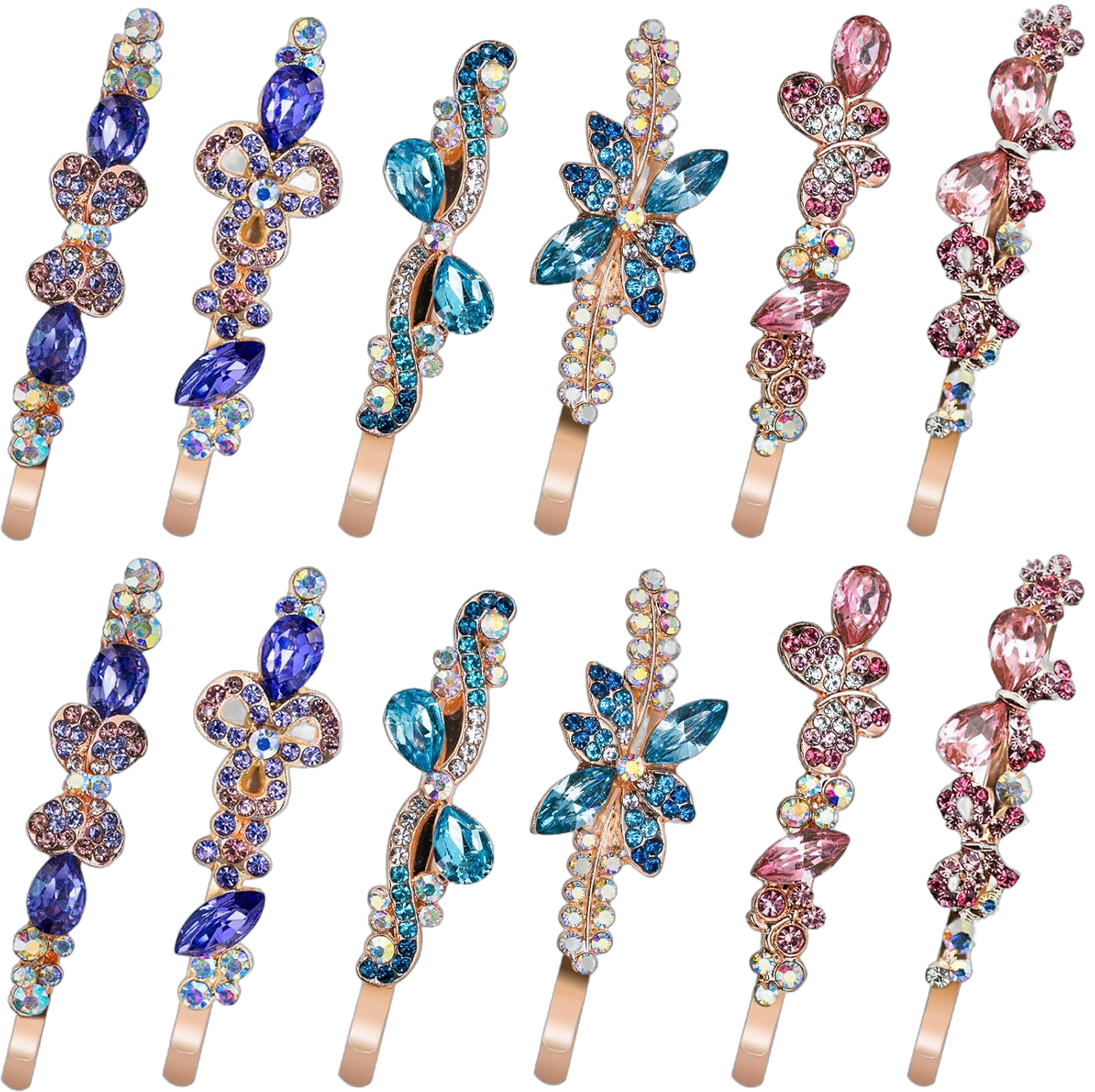 12 Pcs Vintage Crystal Hair Pins Bobby Pins Decorative Hair Pins Fancy Hair Clip for Women Girls 3 Colors 6 Styles Rhinestone Hair Pins. (12pcs)