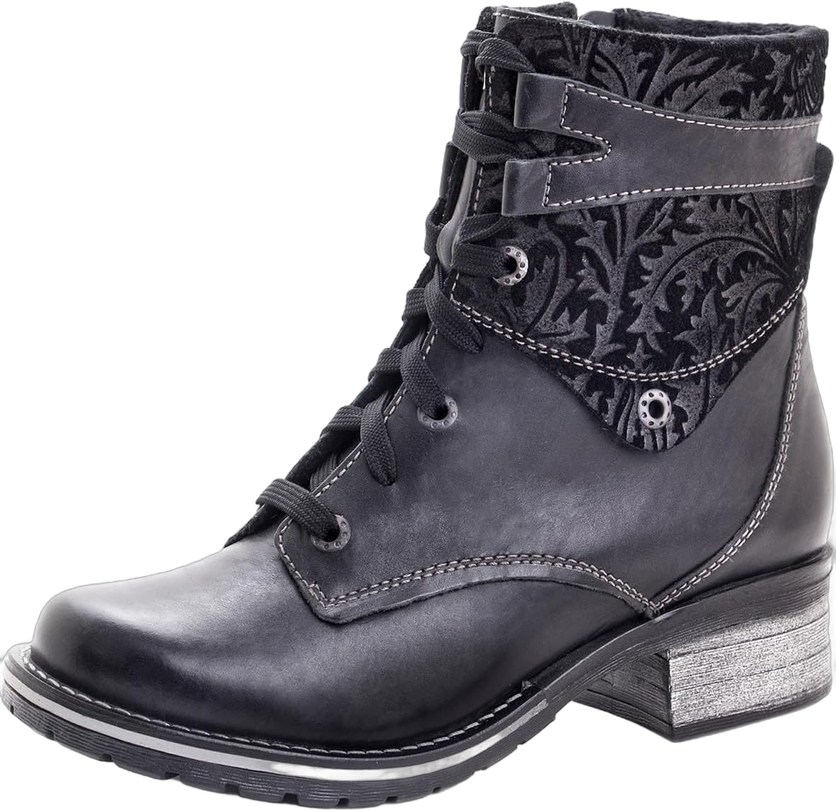 Dromedaris Women's Kara Combat Lace-up Comfort Boot with Inside Zip 8.5-9 Print Black