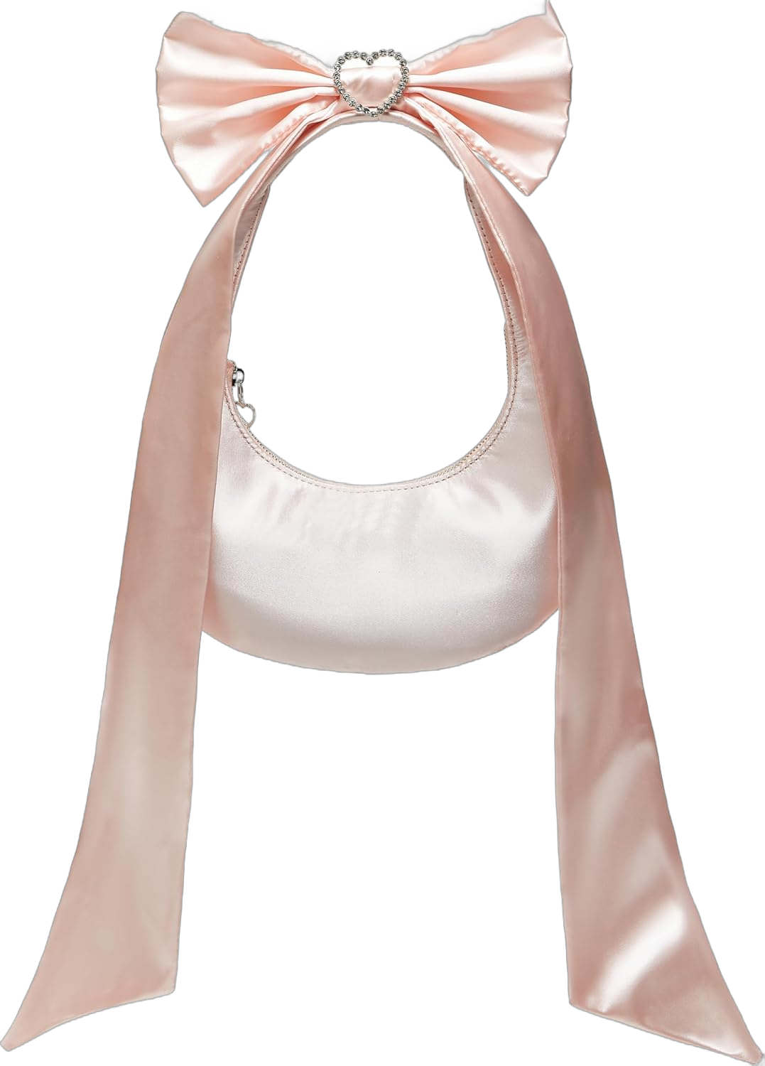 Satin Bow-Tie Hobo Bags for Women Y2k Shoulder Bags for Women Fashion Bowknot Handbag and Purse for Party Vacation Makeup Pink