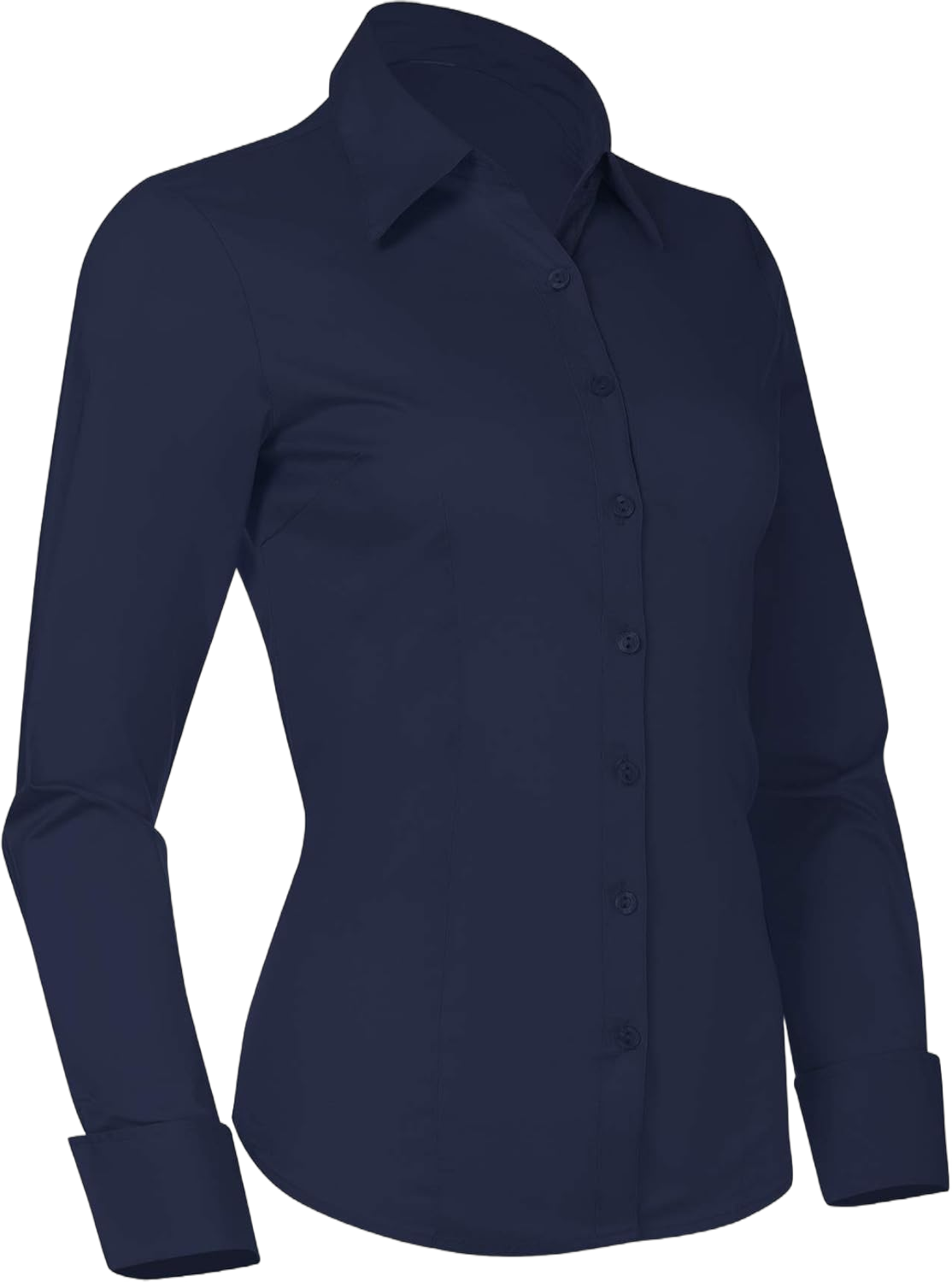 PIER 17 Button Down Shirts for Women, Tailored Long Sleeve Casual Business Professional Office Work Collared Dress Blouse X-Large Plus Navy