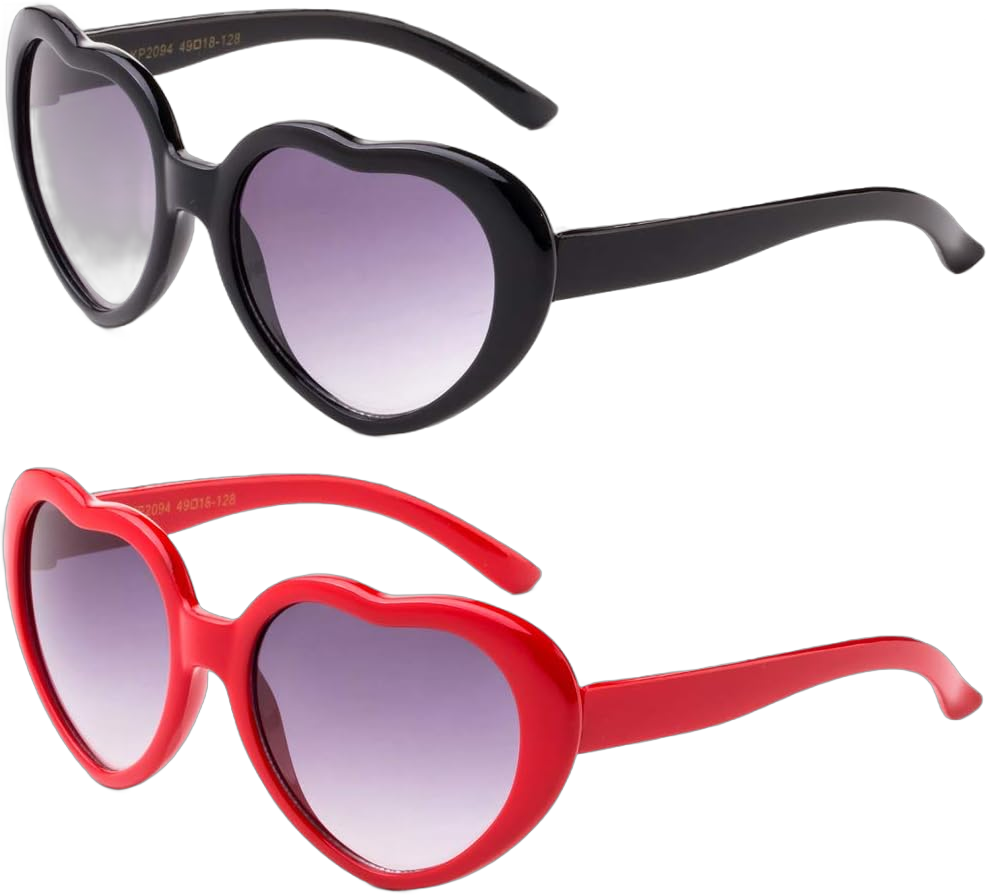 Kids Girls Fashion Heart Shaped Sunglasses Vintage Cute Heart Sunglasses Girls 2 Pack - Black & Red