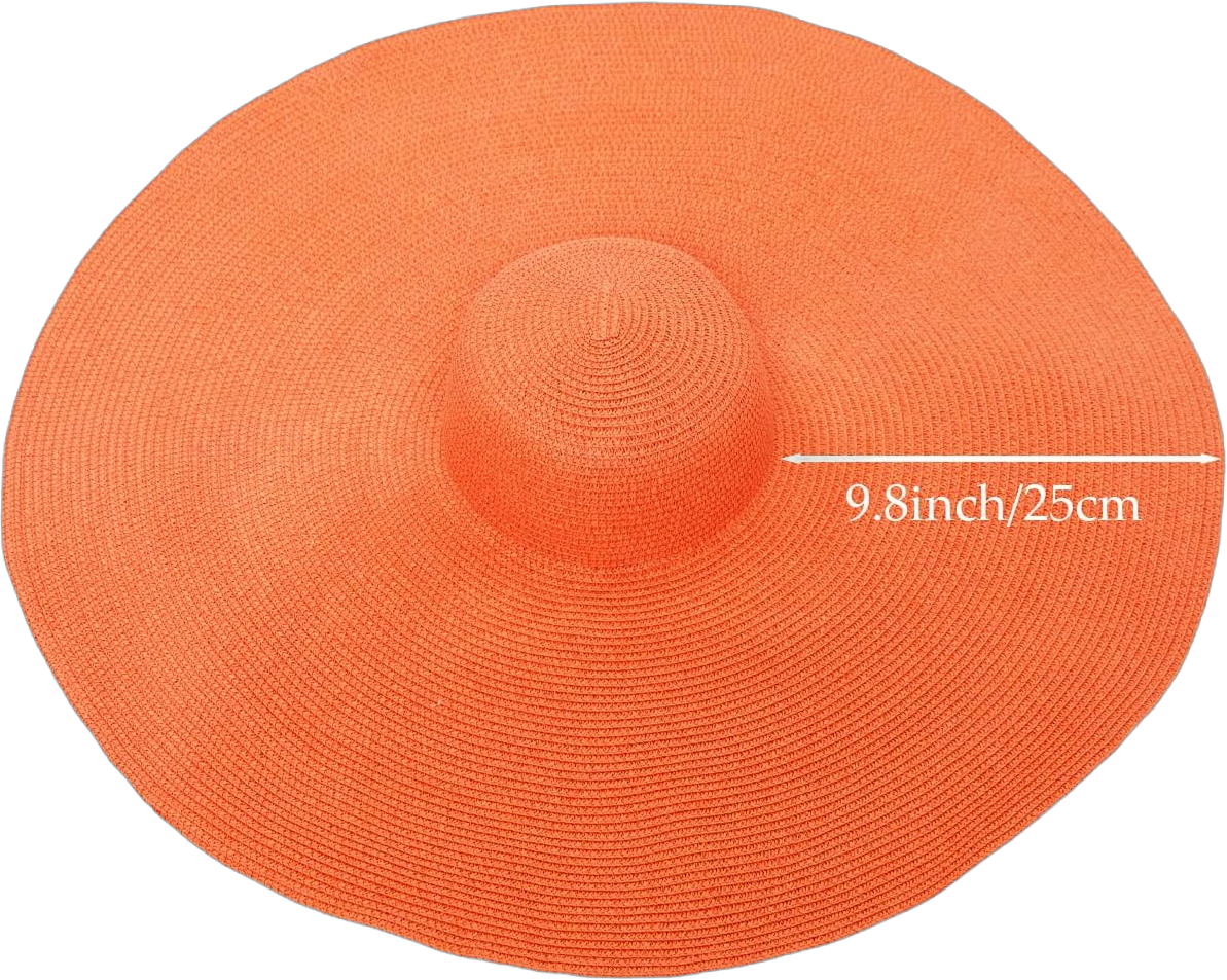 Oversized Beach Straw Hat for Women, Fashion Large Wide Brim Visor Hats Handmade Roll Up Floppy Sun Hat for Summer Beach Cap 5-7 1/4 Orange