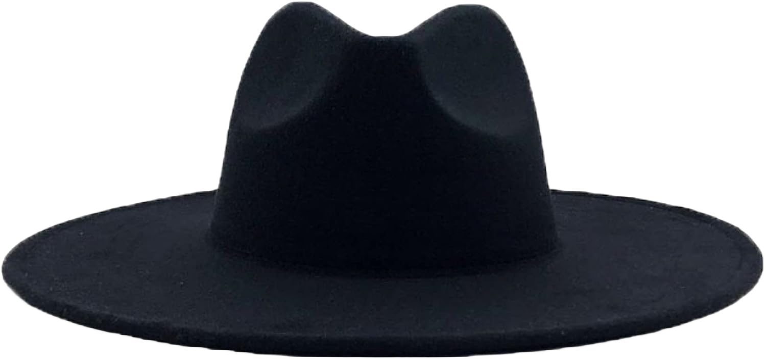 Fedora Hats for Men & Women - Trendy and Simple Wide Brim Fedora Hat, Classic Felt Panama Hats for Lady One Size Black