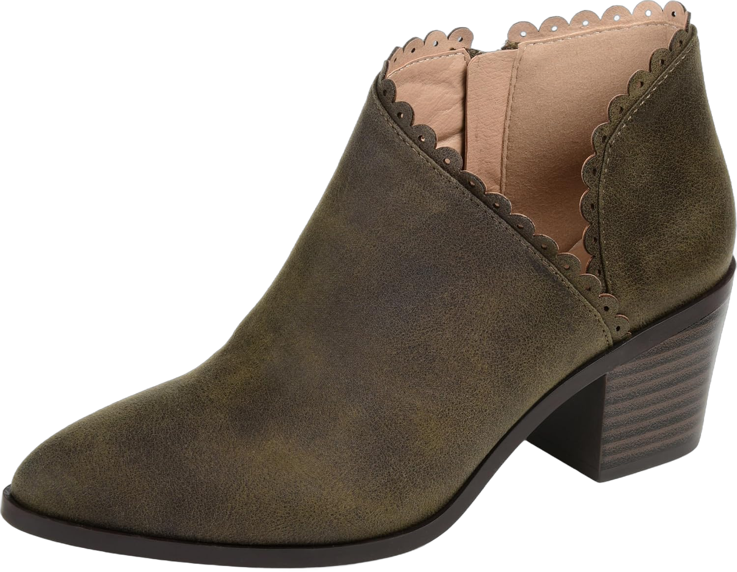 Journee Womens Tessa Inside Zip Stacked Heel Booties 9 Olive