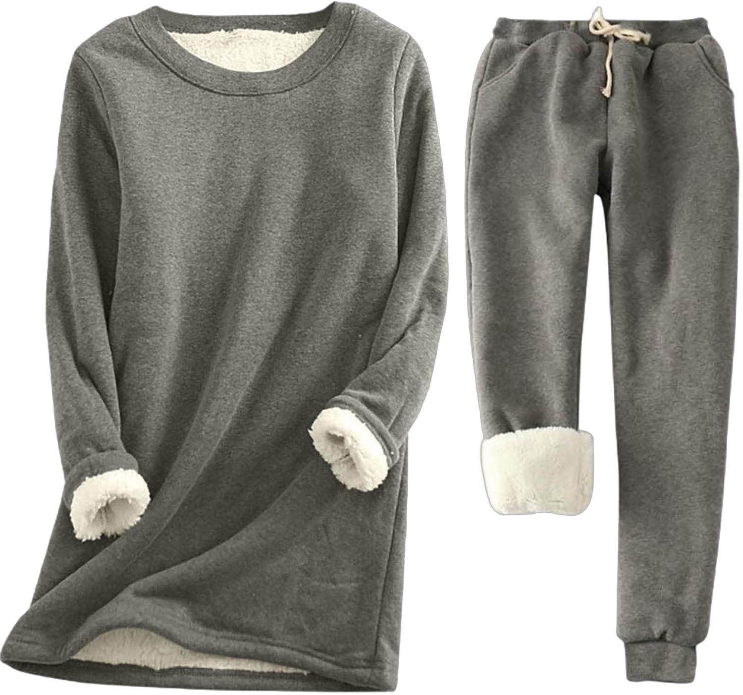 Binmer Womens Warm Sherpa Lined Pajamas Set Fleece Sweatsuit Soft Fuzzy Long Sleeve Tops +Pant Two Piece Outfits Loungewear B-dark Gray X-Large