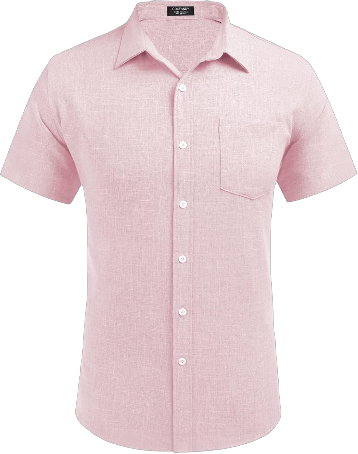 COOFANDY Men's Casual Button Down Shirts Short Sleeve Linen Shirts Summer Beach Dress Shirt Men 3X-Large Linen - Pink