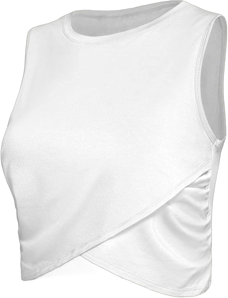 Sanutch Yoga Crop Tops Dance Tops Fitted Workout Crop Tops Yoga Tank Tops Athletic Sports Shirts for Women X-Small White