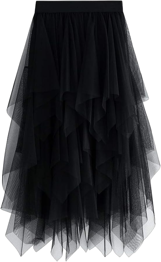 Women Tulle Tutu Long Skirts High Waist Layered Wedding Party Cocktail Prom Bandage Mesh Maxi Dress Solid Tulle Skirt Black One Size