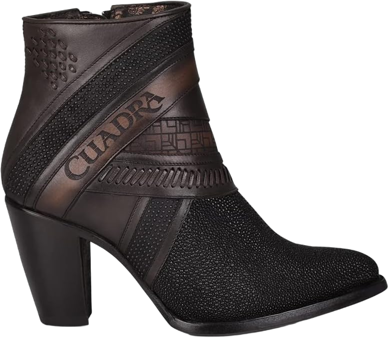 Cuadra Women's Bootie in Genuine Stingray Leather with Zipper Black, 3F86MA