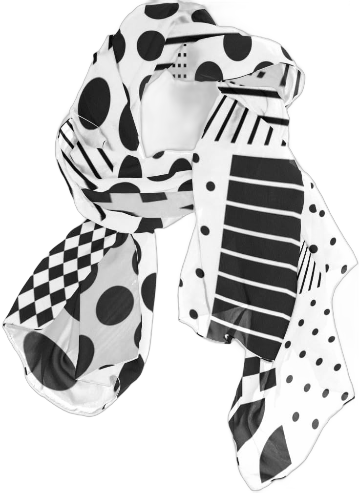 U LIFE Vintage Polka Dots Patchwork Black And White Silk Scarf Scarves for Women