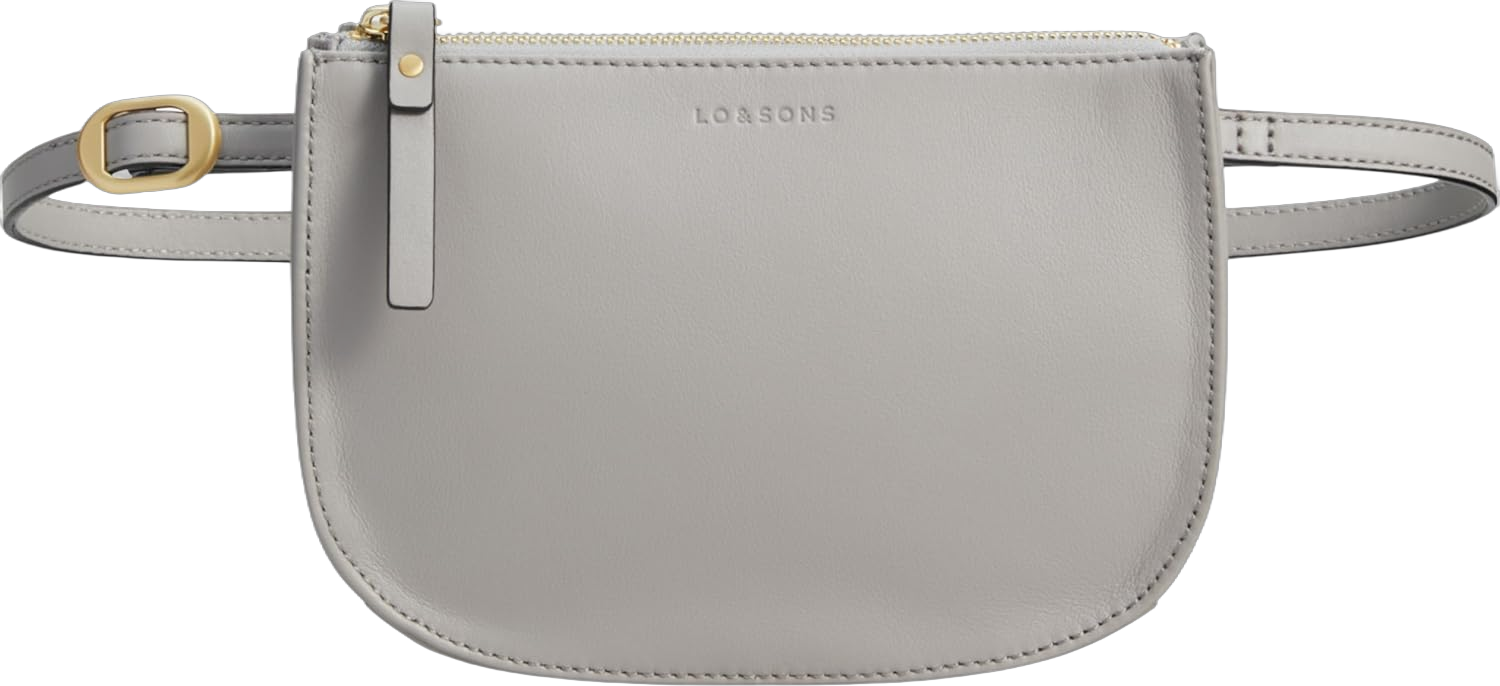 Lo & Sons Waverley 2 Crossbody Bag - Premium Nappa Leather Shoulder & Belt Bag with Convertible Strap | Lightweight Smooth Leather | Sleek Versatile Bag for Women for Everyday, Weekend, Travel Light Grey / Gold / Grey Nappa Leather