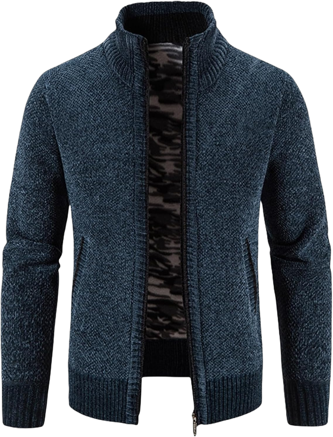 Mens Casual Wool Cardigan Slim Fit Plus Velvet Padded Sweaters Turtleneck Long Sleeve Zip up Fashion Warm Tops 3X-Large Navy