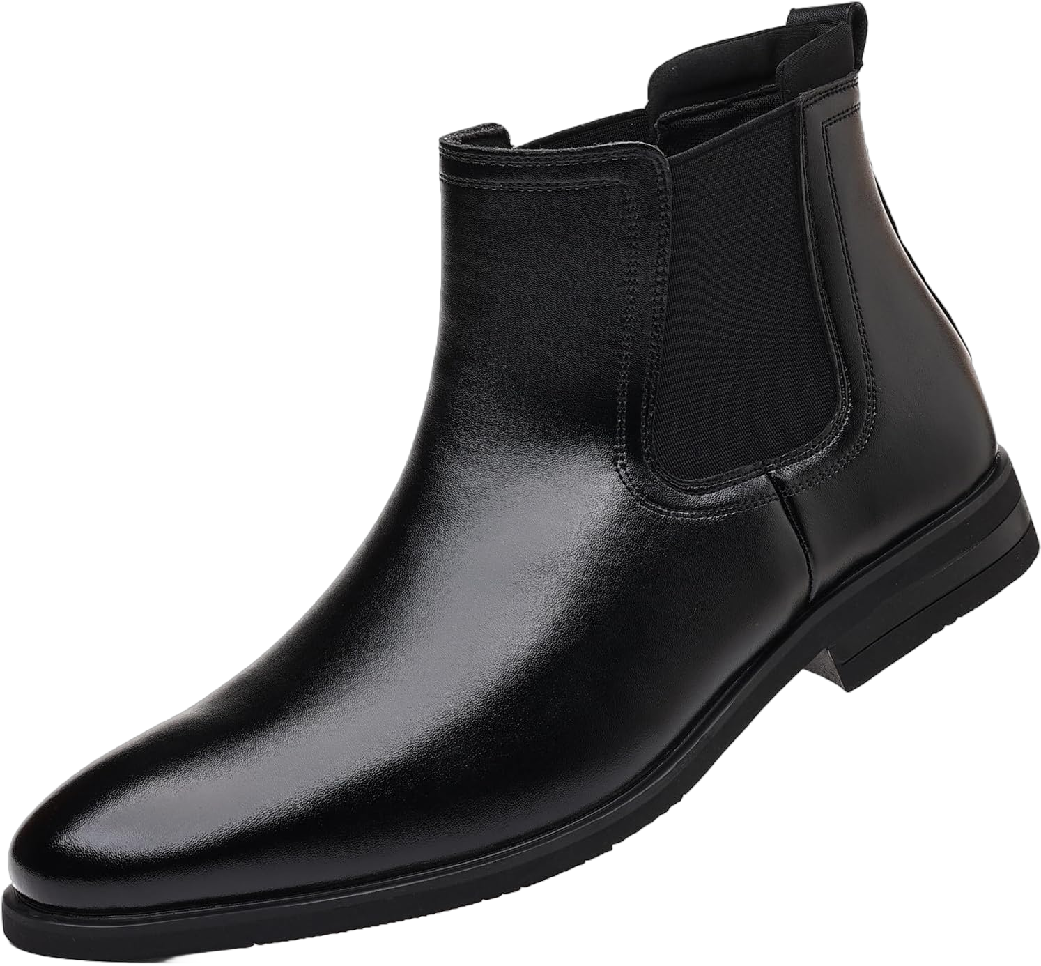 DADAWEN Men's Chelsea Boots Leather Casual Chukka Ankle Boots Classic Elastic Dress Boots for Men 7.5 Black