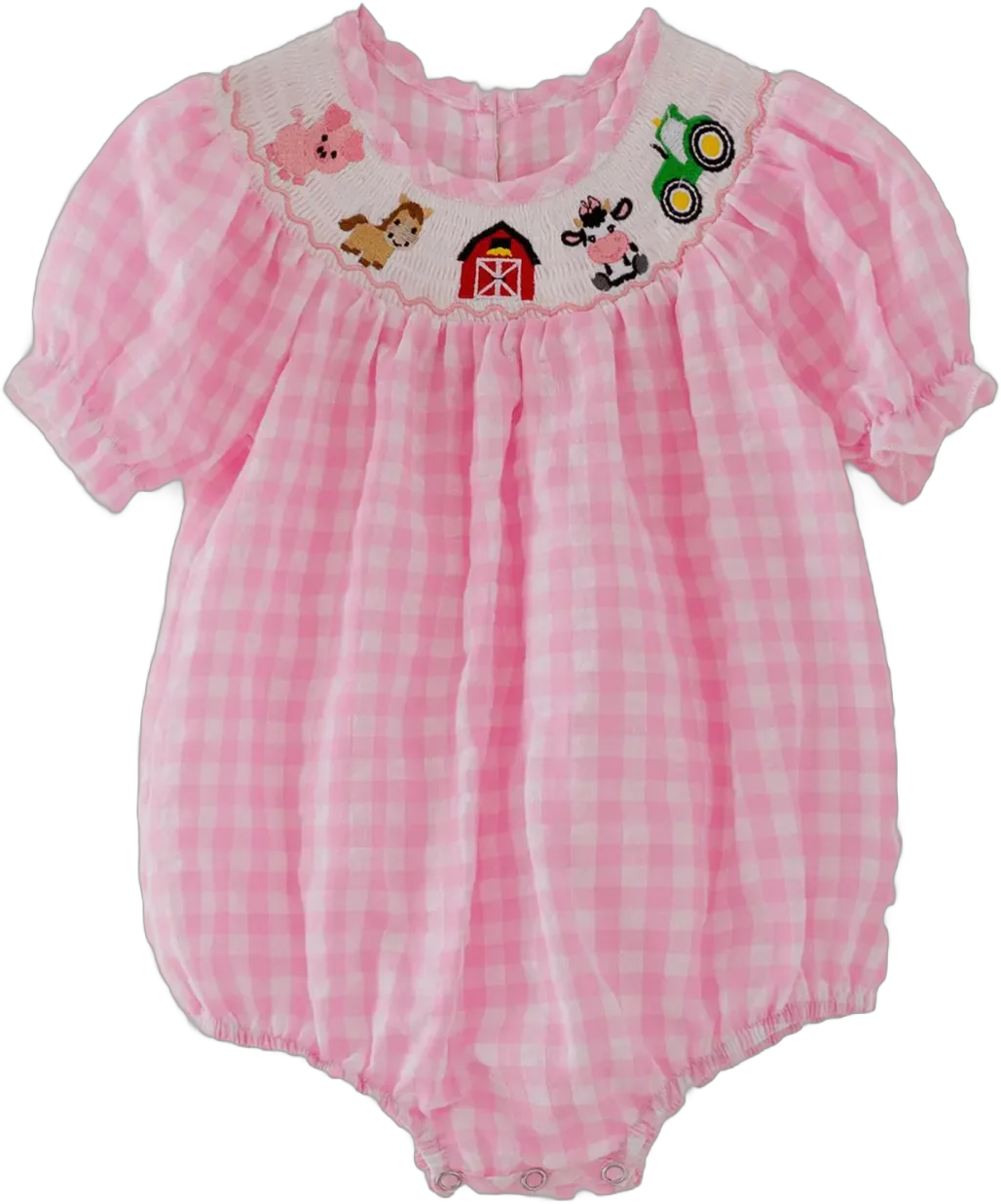 Farm Pink Smocking Embroidered
Girls Romper