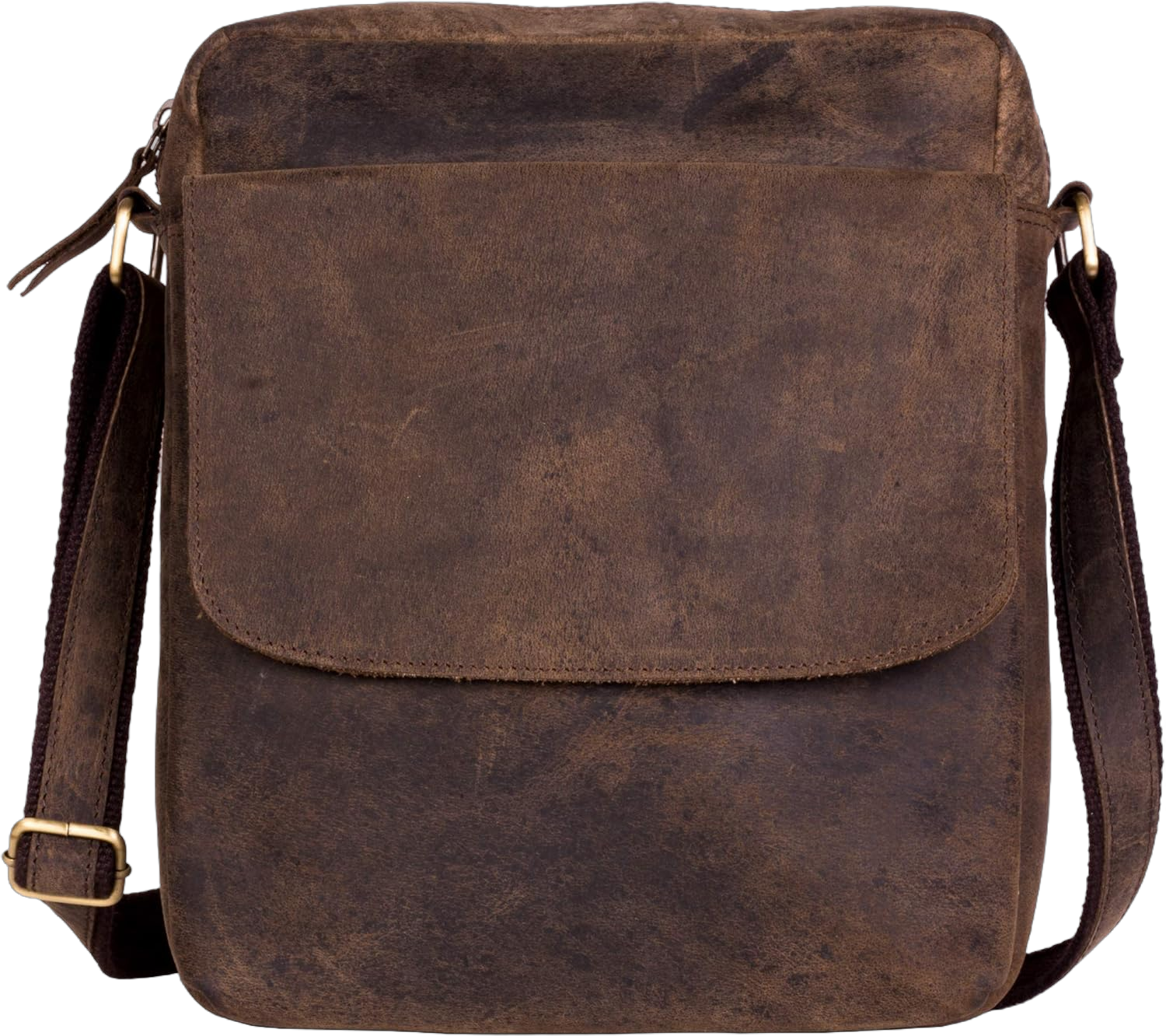 Leather crossbody bag messenger satchel tablet bag 11 inch for men and women by KPL Distressed Tan Half Flap