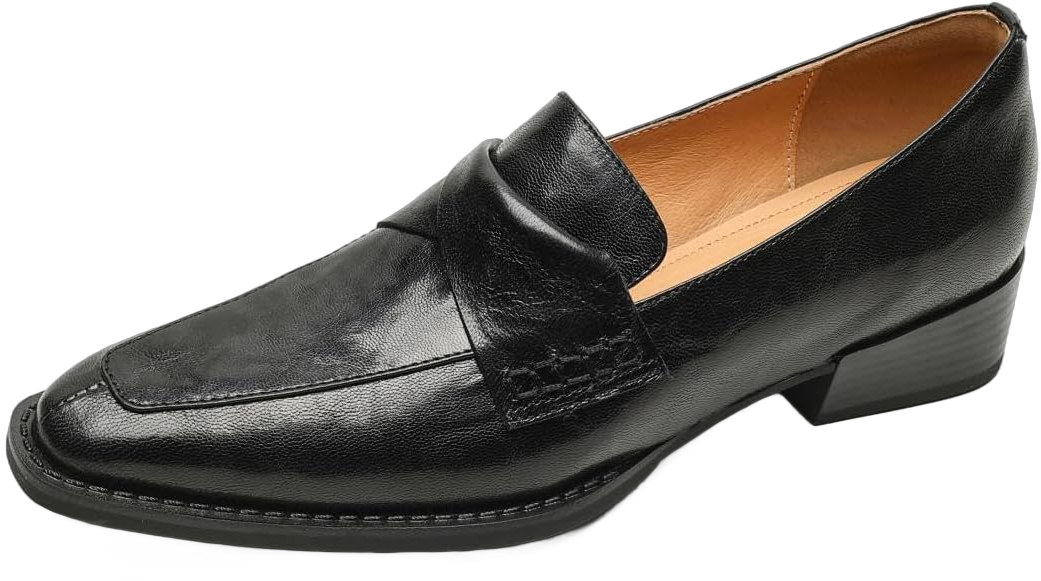 TinaCus Women's Genuine Leather Simple Pointed Toe Slip On Handmade Loafers Shoes 7 Black