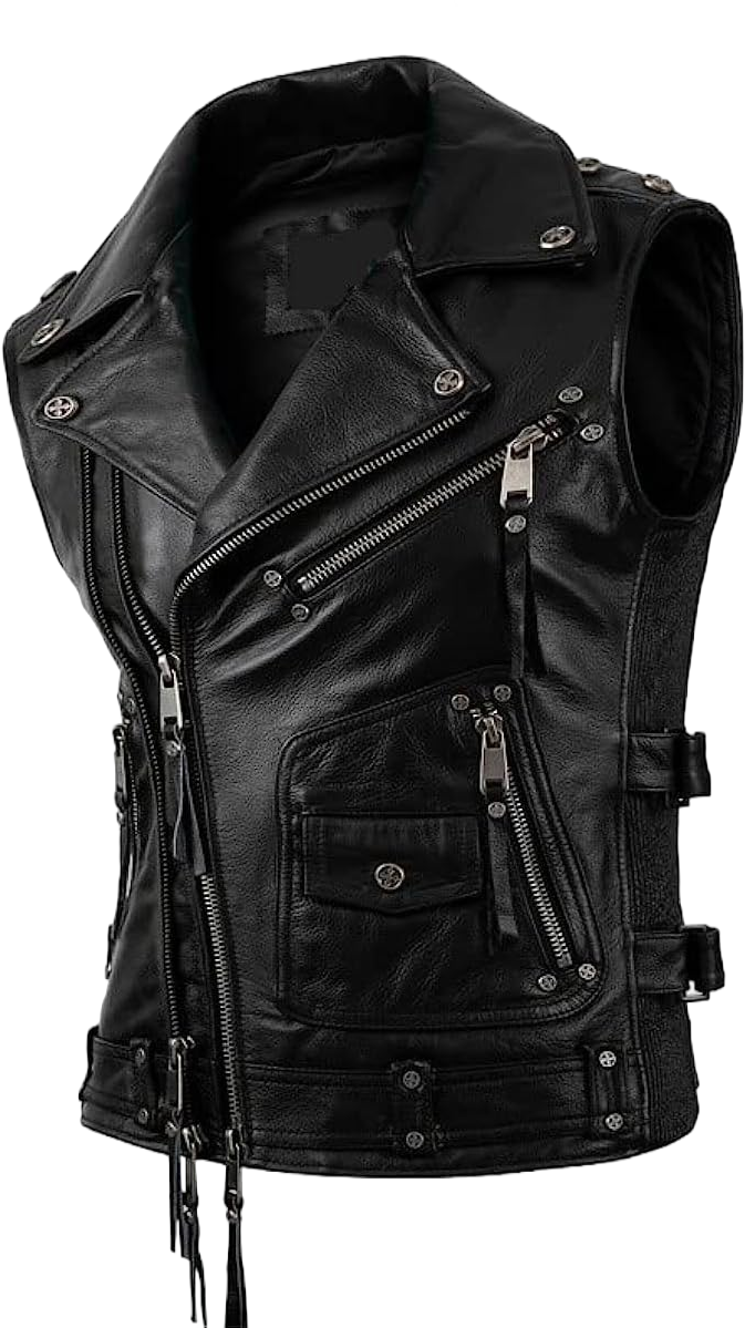 Mens Genuine cowhide Leather Vest New Classic Biker Vest Men Vintage Motorcycle Slim Fit Leather Sleeveless Jacket Medium Black