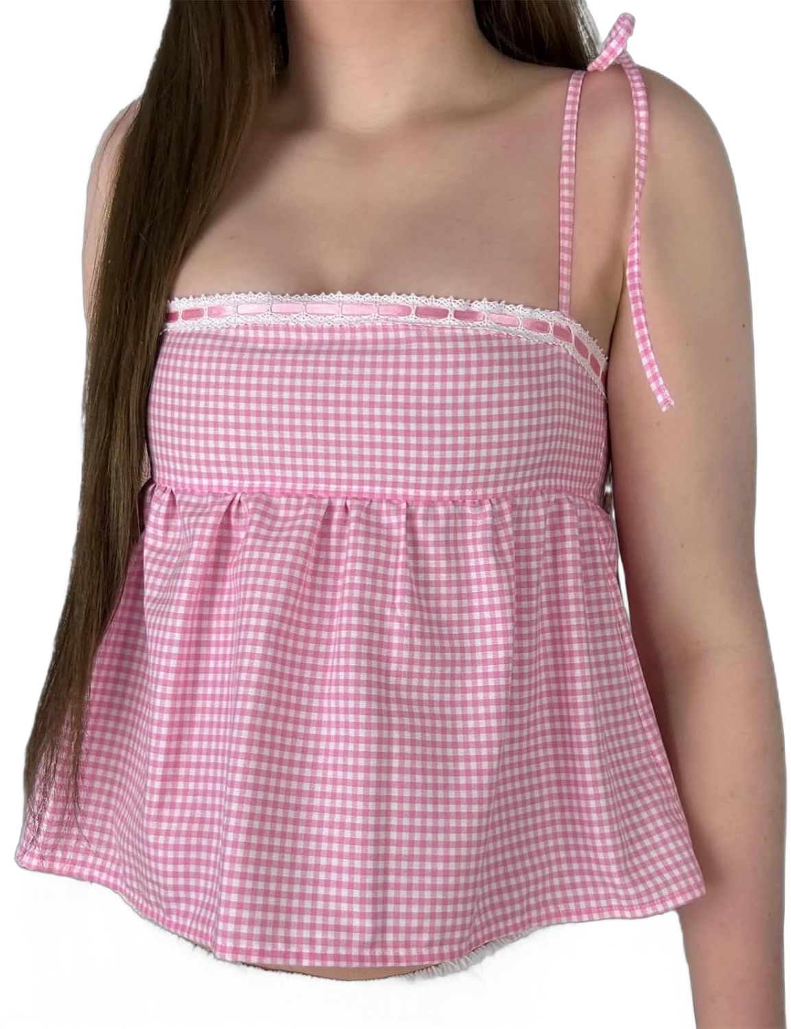 Alyweatry Women Y2k Gingham Tank Top Sleeveless Coquette Aesthetic Plaid Print Cami Crop Top Summer Going Out Top Large Tie Shoulder Pink Gingham