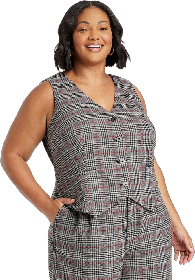 Women&#39;s Tailored Vest - Ava &#38; Viv&#8482; Gray Plaid 2X