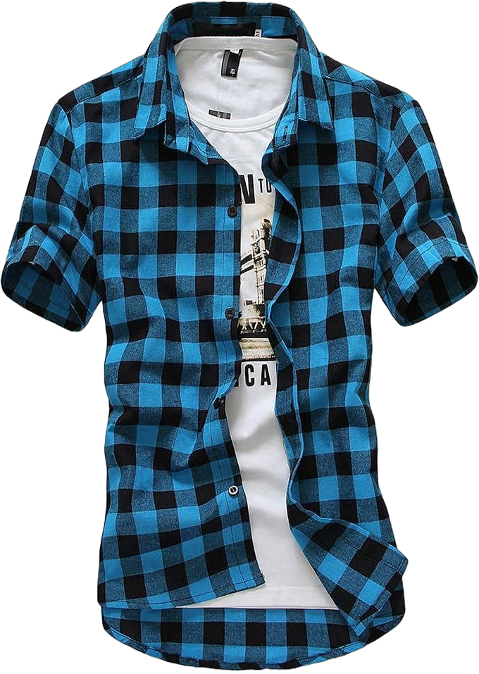 Mens Fashion Short Sleeve Flannel Shirts Slim Fit Causal Button Down Plaid Designer Shirts Camisas de Hombre X-Large Sky Blue