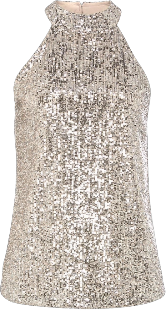 LASCANA Women's Sequin Halter Top Solid Silver X-SMALL