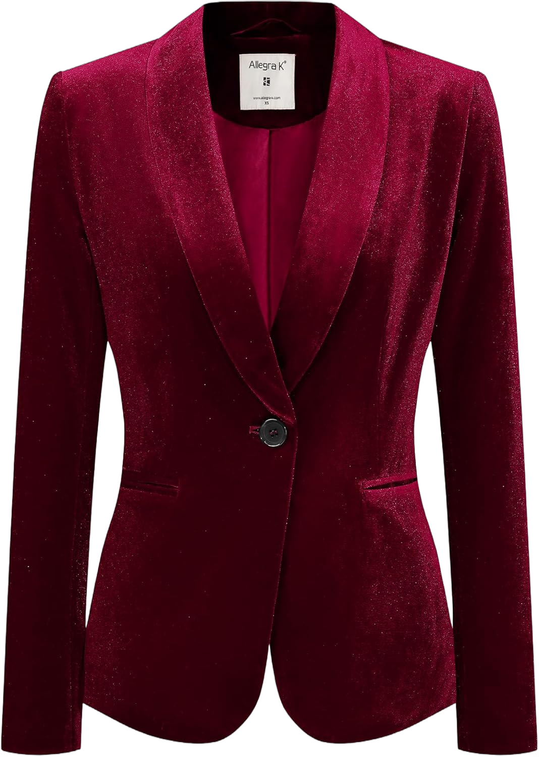 Allegra K Women's Halloween Christmas Office Coat Solid Shawl Collar 1 Button Velvet Blazer X-Large Wine Red