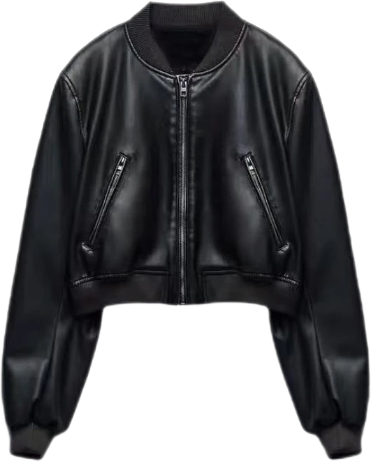 Women's Cropped Faux Leather Bomber Jacket