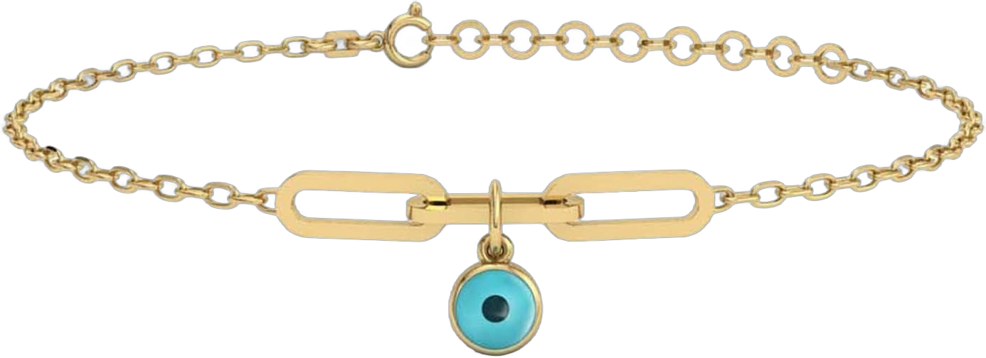 GELIN 14K Solid Gold Evil Eye Charm Bracelet | 14k Gold Paperclip Chain Bracelet for Women, Adjustable 6" to 7"