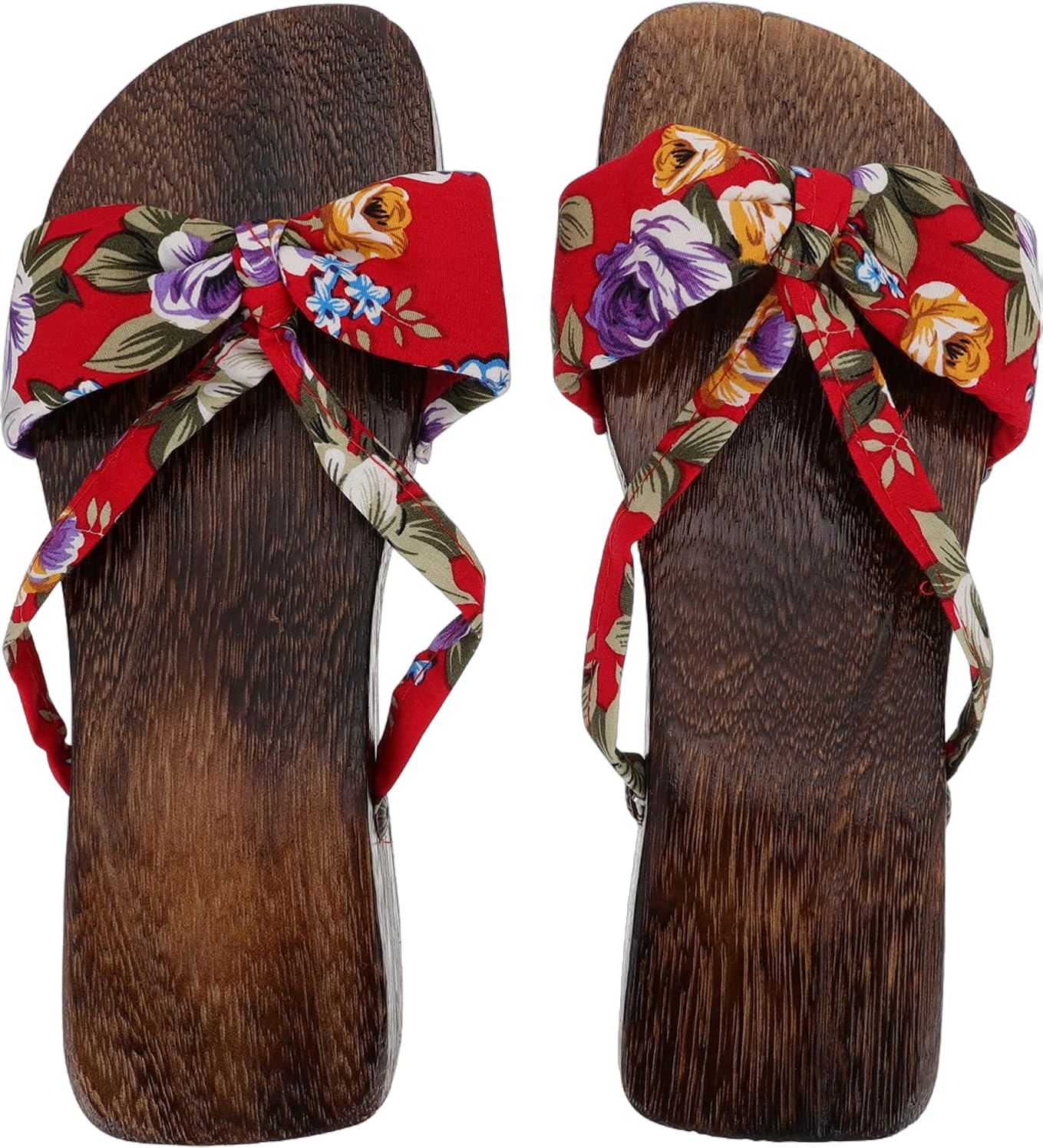 Holibanna Wooden Geta Sandals Clogs Chinese Japanese Traditional Shoes Female Kimono Wooden Slippers Sandals Summer Beach Footwear 6.5 Red