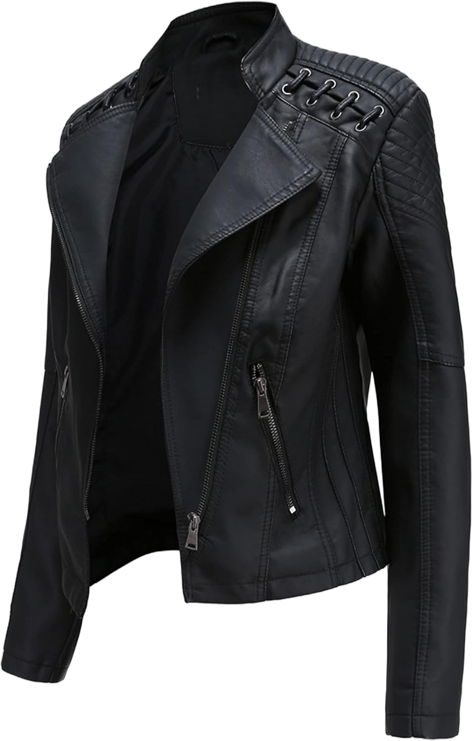 Women's Faux Leather Moto Jacket Slim Thin Leather Jacket Medium Black