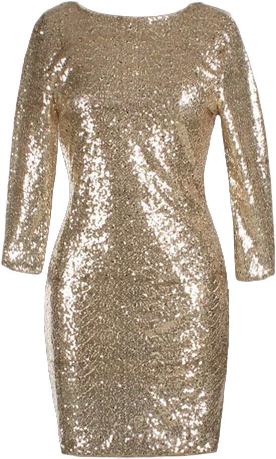 Womens 3/4 Sleeve V Neck Sequin Sparkle Glitzy Glam Flapper Party Dress Cocktail Glitter Bodycon Wedding Evening Clubwear Large Gold