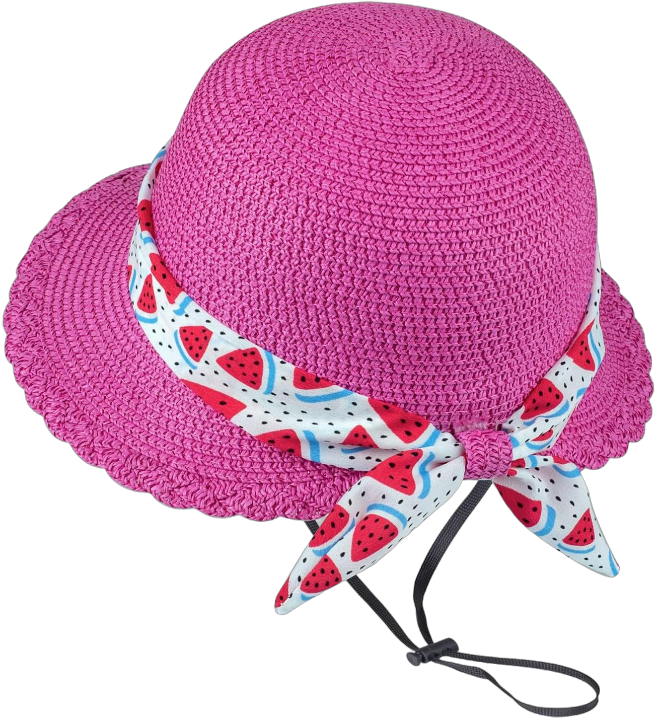 Girls Straw Sun Hat with Chin Strap and Two Cute Brooches Summer Beach UV Protection One Size Rose