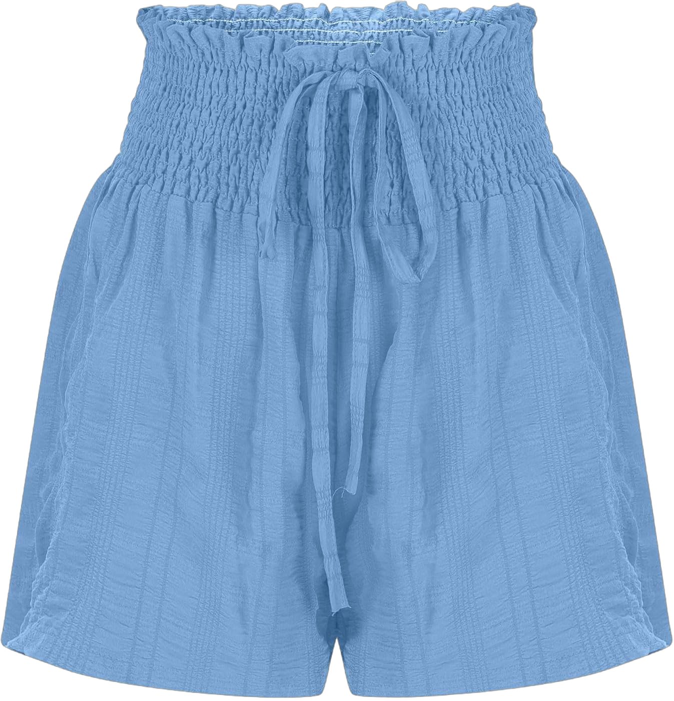 HGps8w Womens Drawstring Linen Shorts Chic Smocked High Waisted Casual Beach Cruise Shorts with Pockets X-Large 01 Light Blue