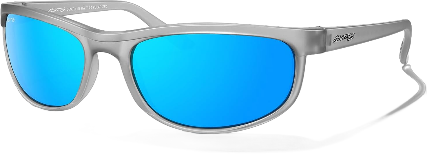 MERRY'S Wrap Around Sport Polarized Sunglasses for Men Women Driving Fishing Cycling Running UV400 Protection S3027 Tra Gray Frame/Blue Mirror Polarized Lens 62 Millimeters