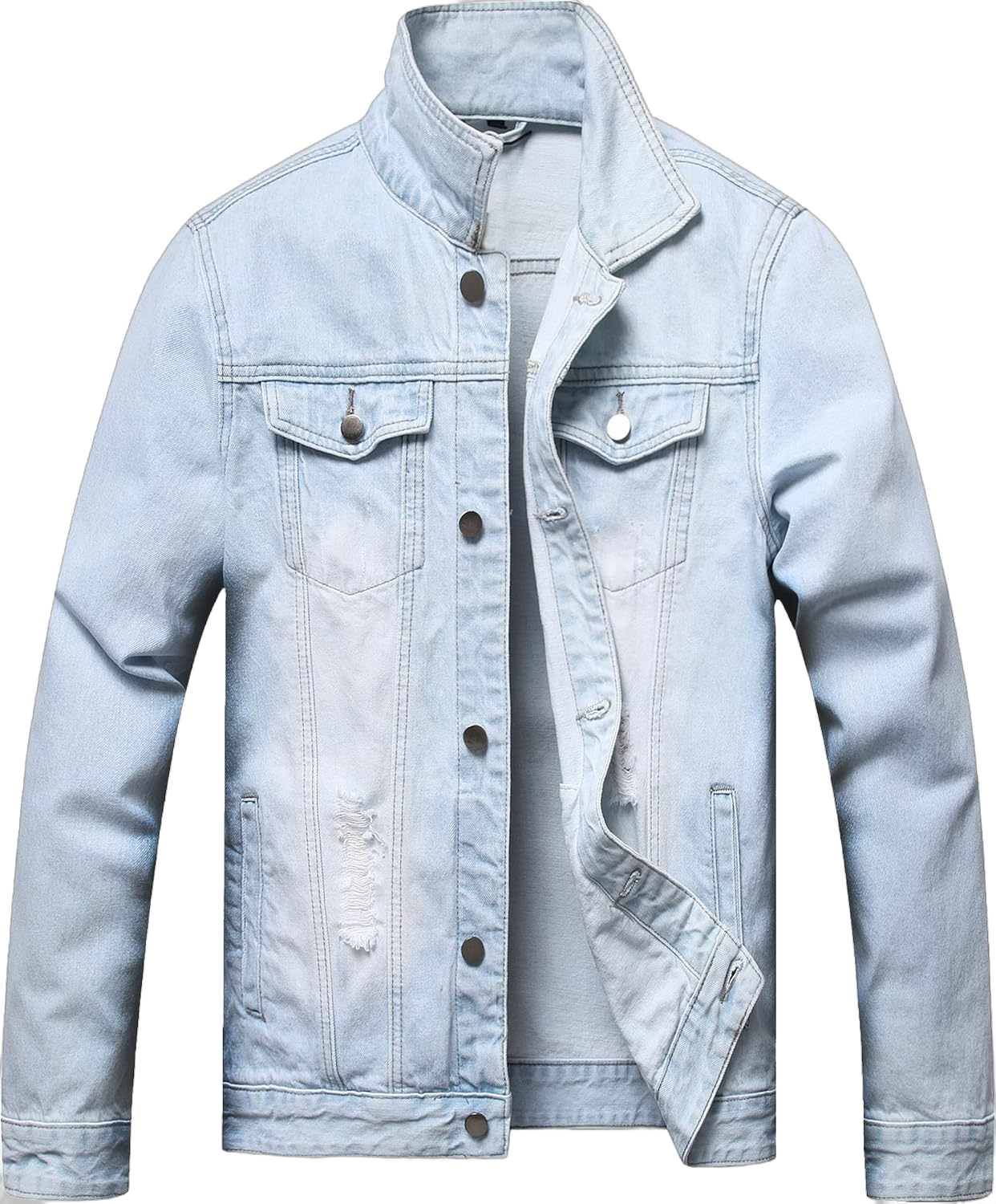 QIMYUM Jean Jacket For Men, Distressed Slim Denim Jacket Large Light Blue