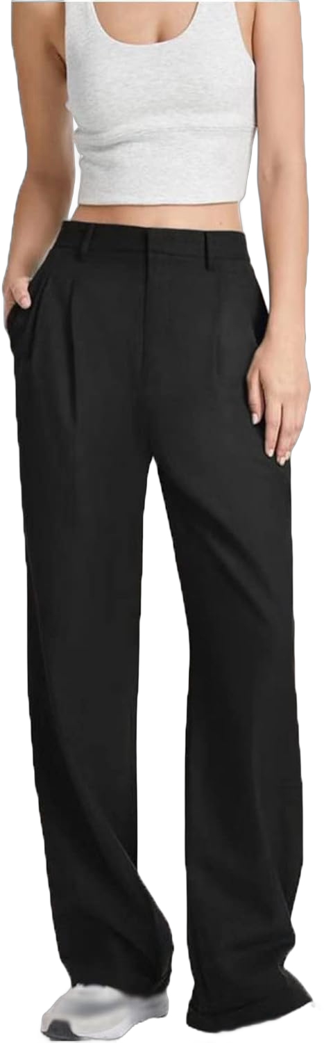 Effortless Tailored Wide Leg Pants for Women, Palazzo Pants for Women Dressy High Waist Normal Medium Black