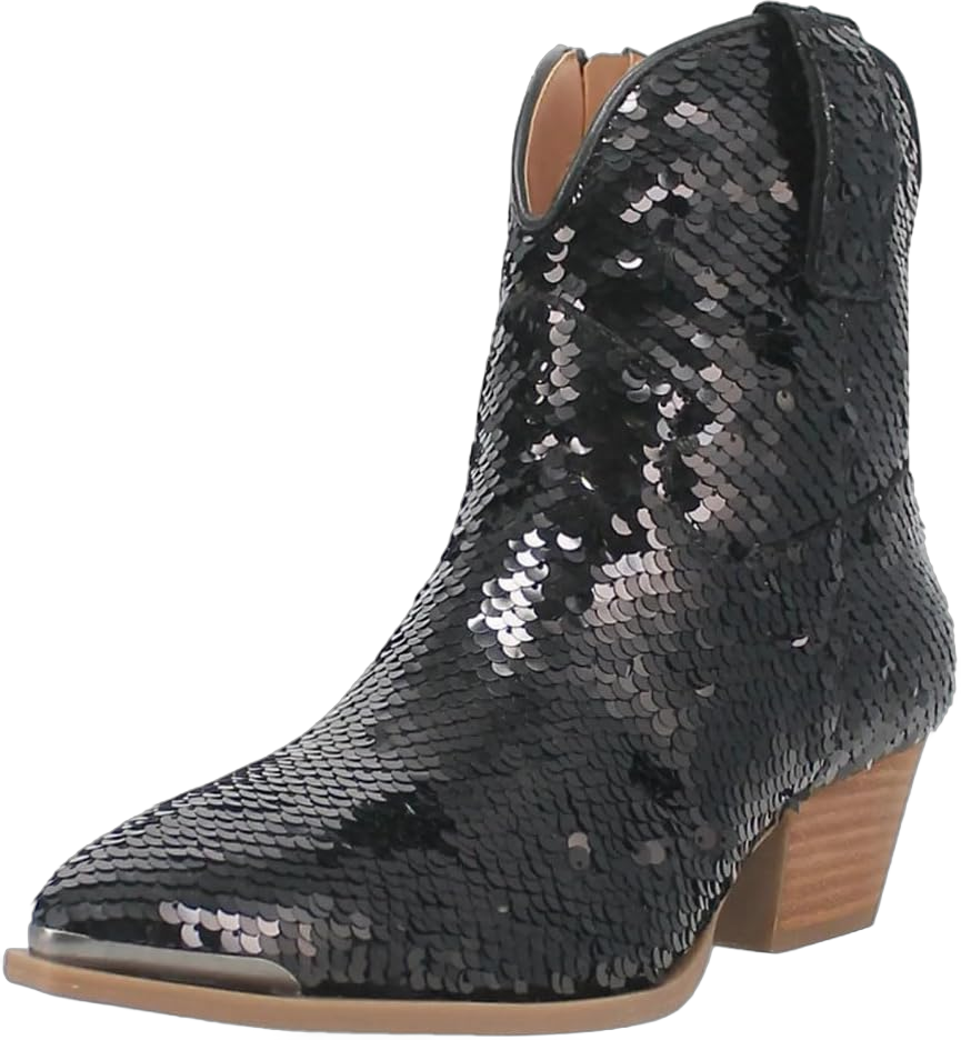 YDN Womens Sequins Closed Toe Ankle Boots Chunky Low Heel Side Zippers Western Booties Sparkly Winter Party Shoes Size 4-16 US 9 Black