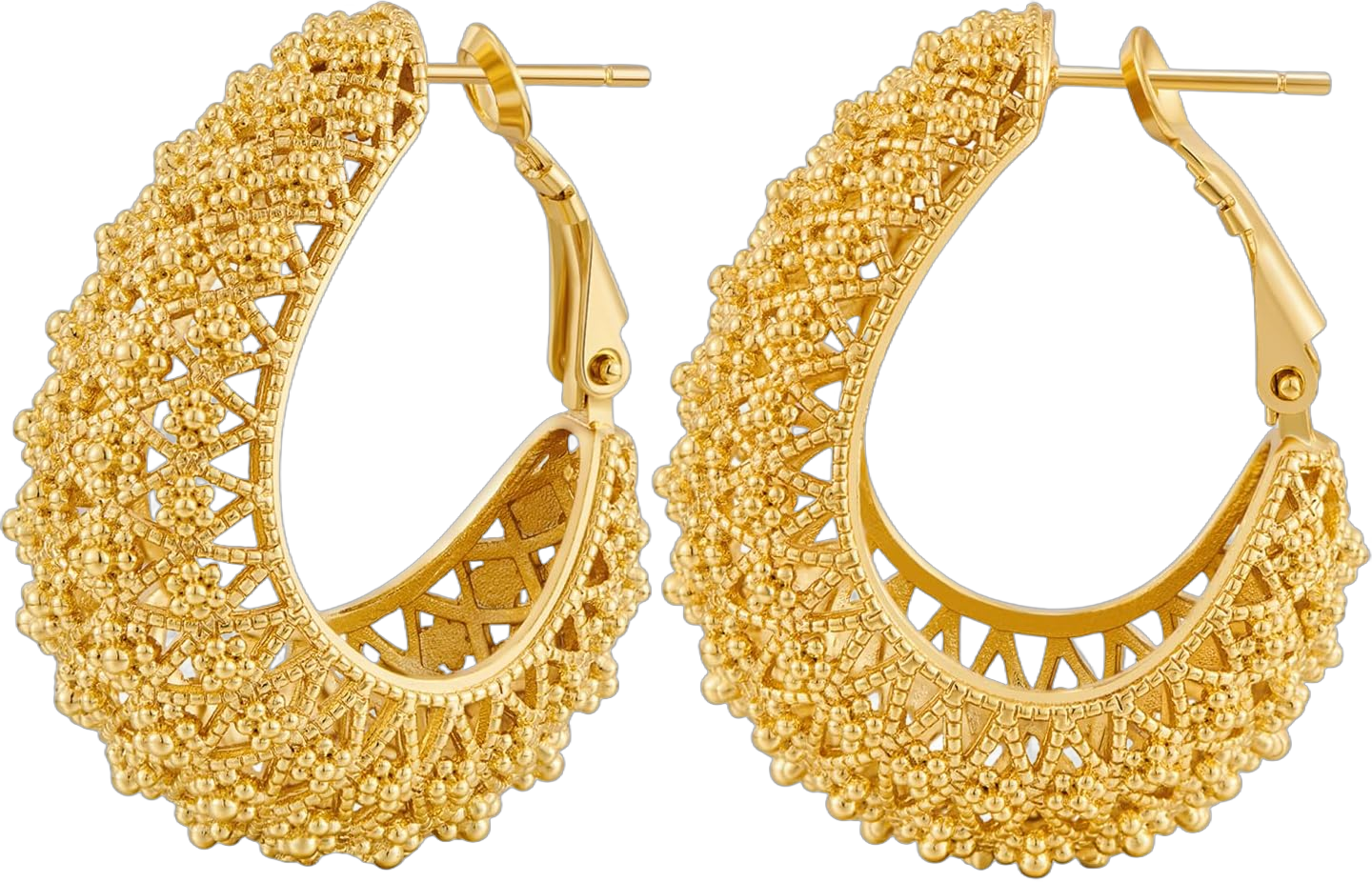 CLASSYZINT Gold Hoop Earrings for Women, 14K Gold Pleated Hollow Filigree Hoop Earrings for Women | Fulani Hoop Earrings | Chunky Gold Hoop Earrings for Women Gold Hoop Earrings - 3