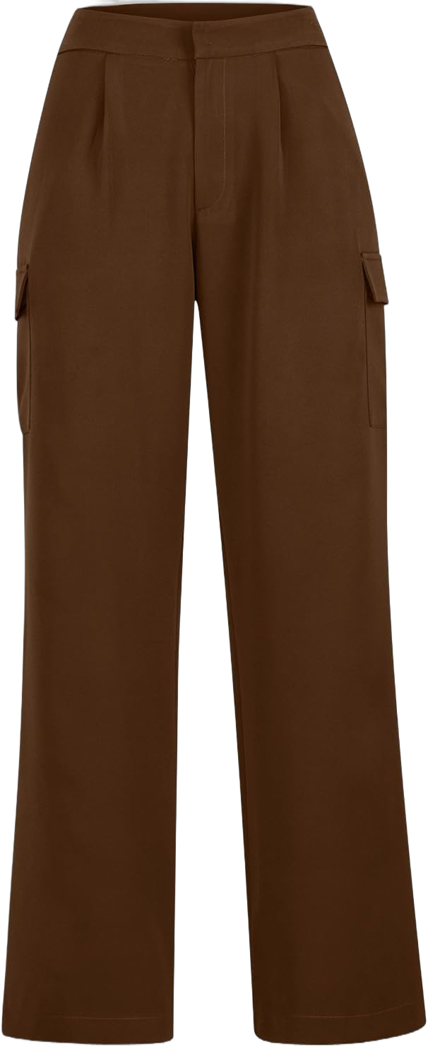 Cargo Style Wide Leg Dress Pants Women High Waisted Work Business Pants Causal Loose Palazzo Trousers with Pockets XX-Large Brown