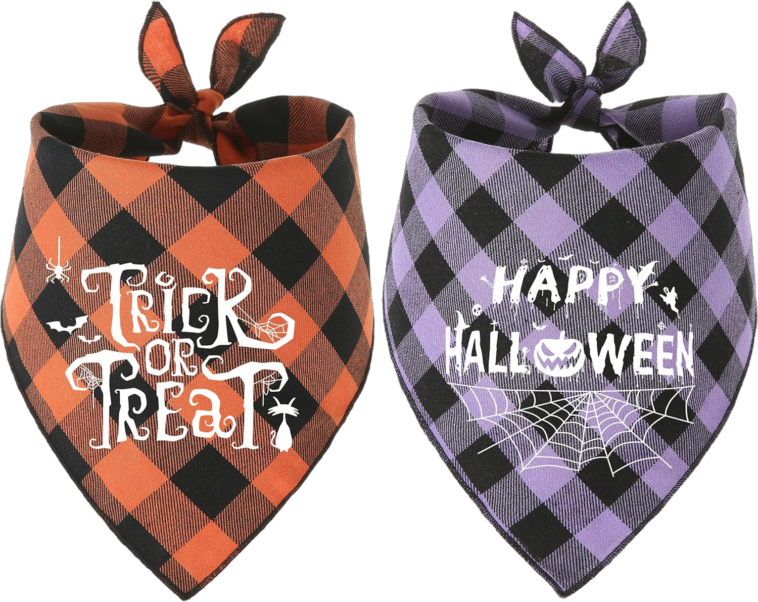 Set of 2 Halloween Bandana for Small Medium Dogs, Holiday Pet Scarf TRICK OR TREAT + HAPPY HALLOWEEN